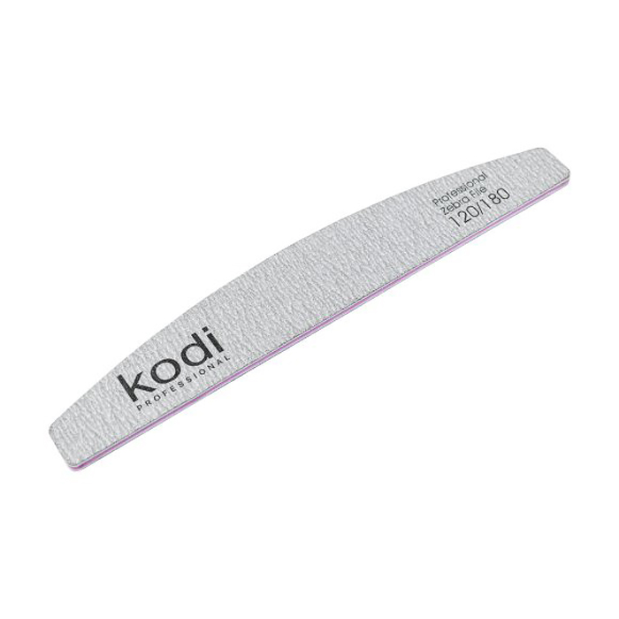 Пилка для нігтів Kodi Professional 120/180 грит полумісяць, світло-сіра, 178*28*4 мм