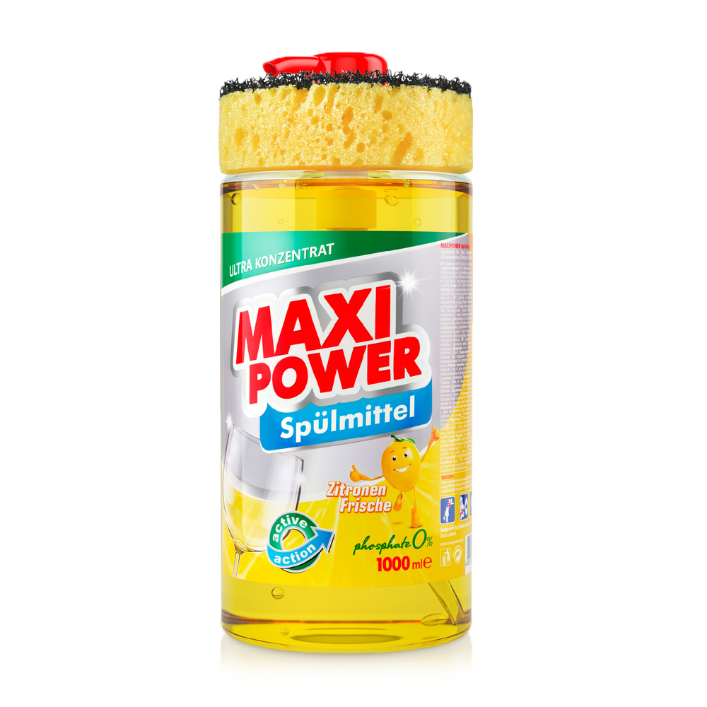 

Засіб для миття посуду Maxi Power Лимон, з губкою, 1 л
