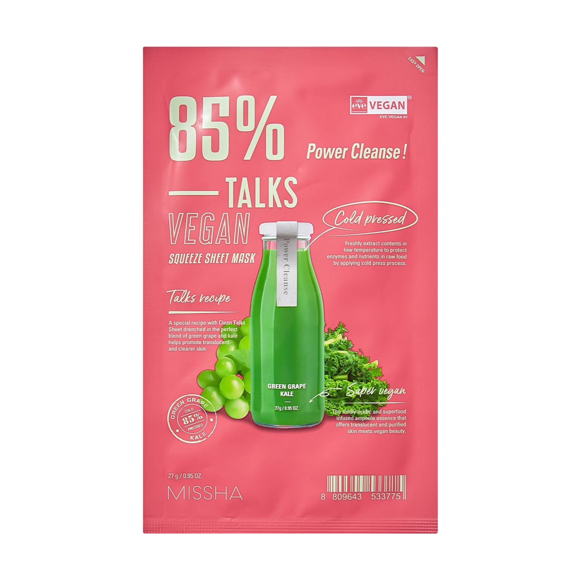 

Уцінка! Тканинна маска для обличчя Missha Talks Vegan Squeeze Sheet Mask Power Cleanse, 27 г