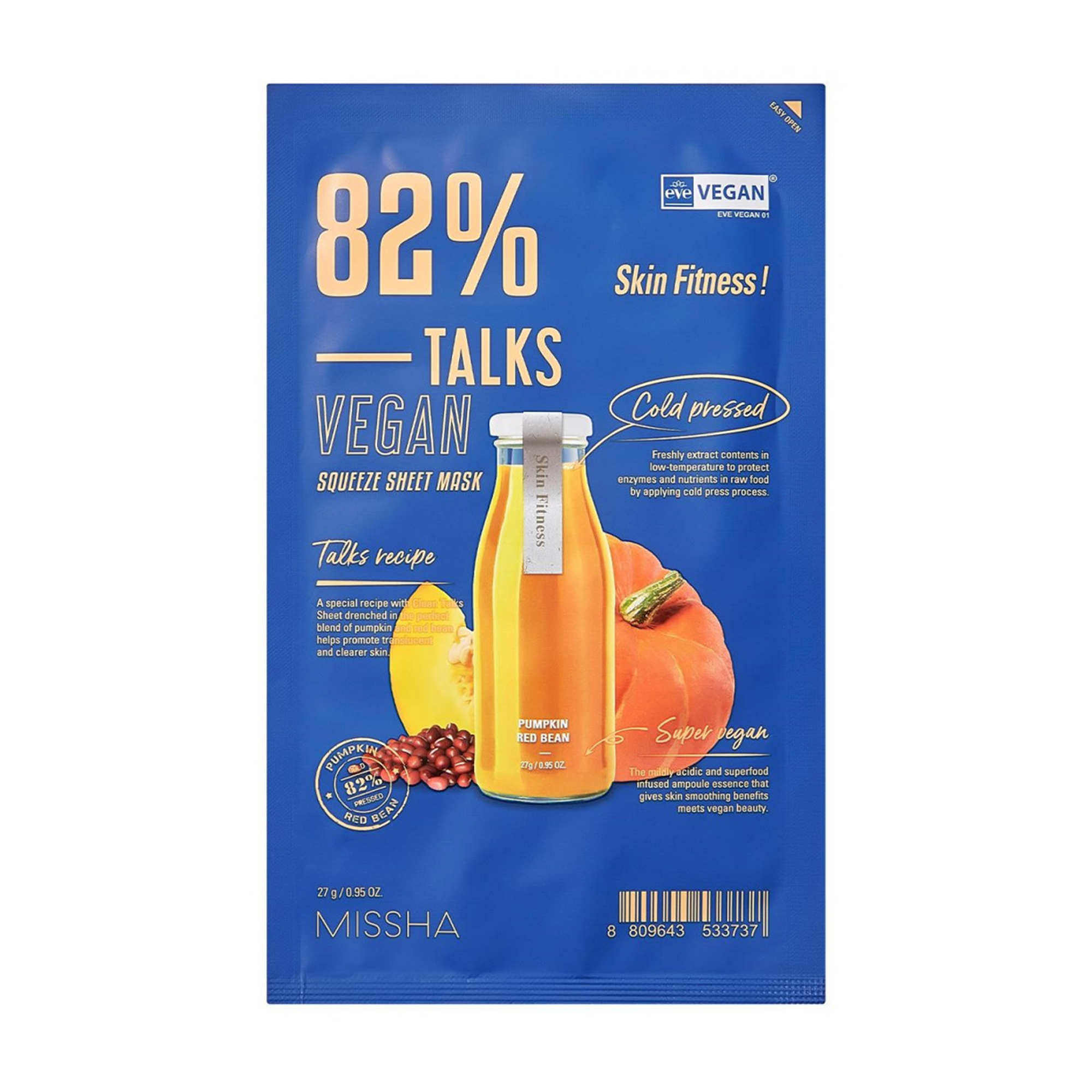 

Відновлювальна тканинна маска для обличчя Missha Talks Vegan Squeeze Sheet Mask Skin Fitness, 27 г