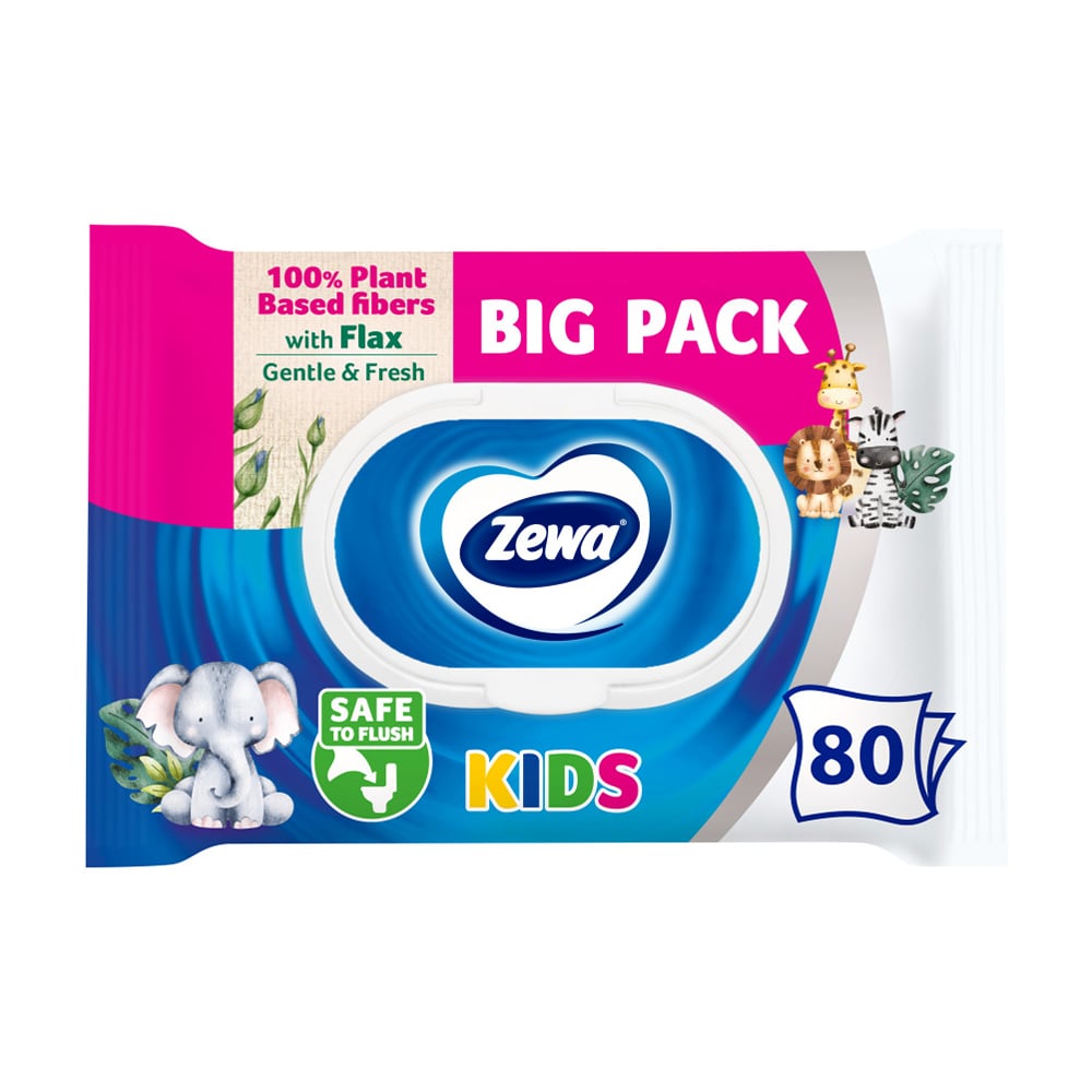 

Уцінка! Вологий туалетний папір Zewa Kids без аромату, 1-шаровий, 80 шт