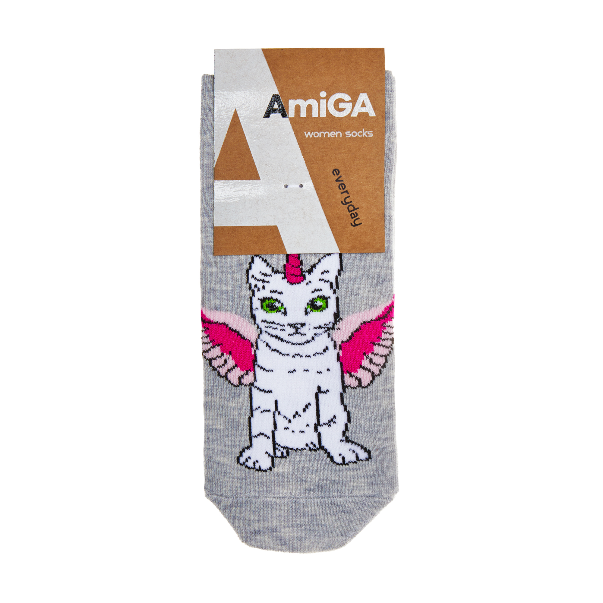 

Шкарпетки жiночi AmiGA класичні, кіт-єдиноріг, сірі, розмір 23-25