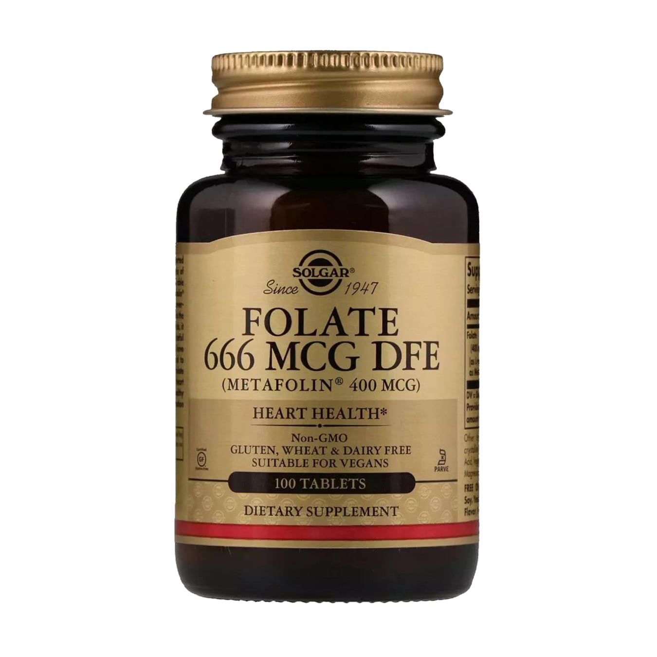 

Фолієва кислота Solgar Folate 666 мкг DFE Metafolin 400 мкг, 100 таблеток