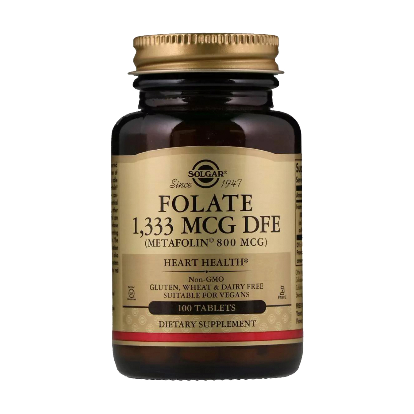 

Фолієва кислота Solgar Folate 1,33 мкг DFE Metafolin 800 мкг, 100 таблеток