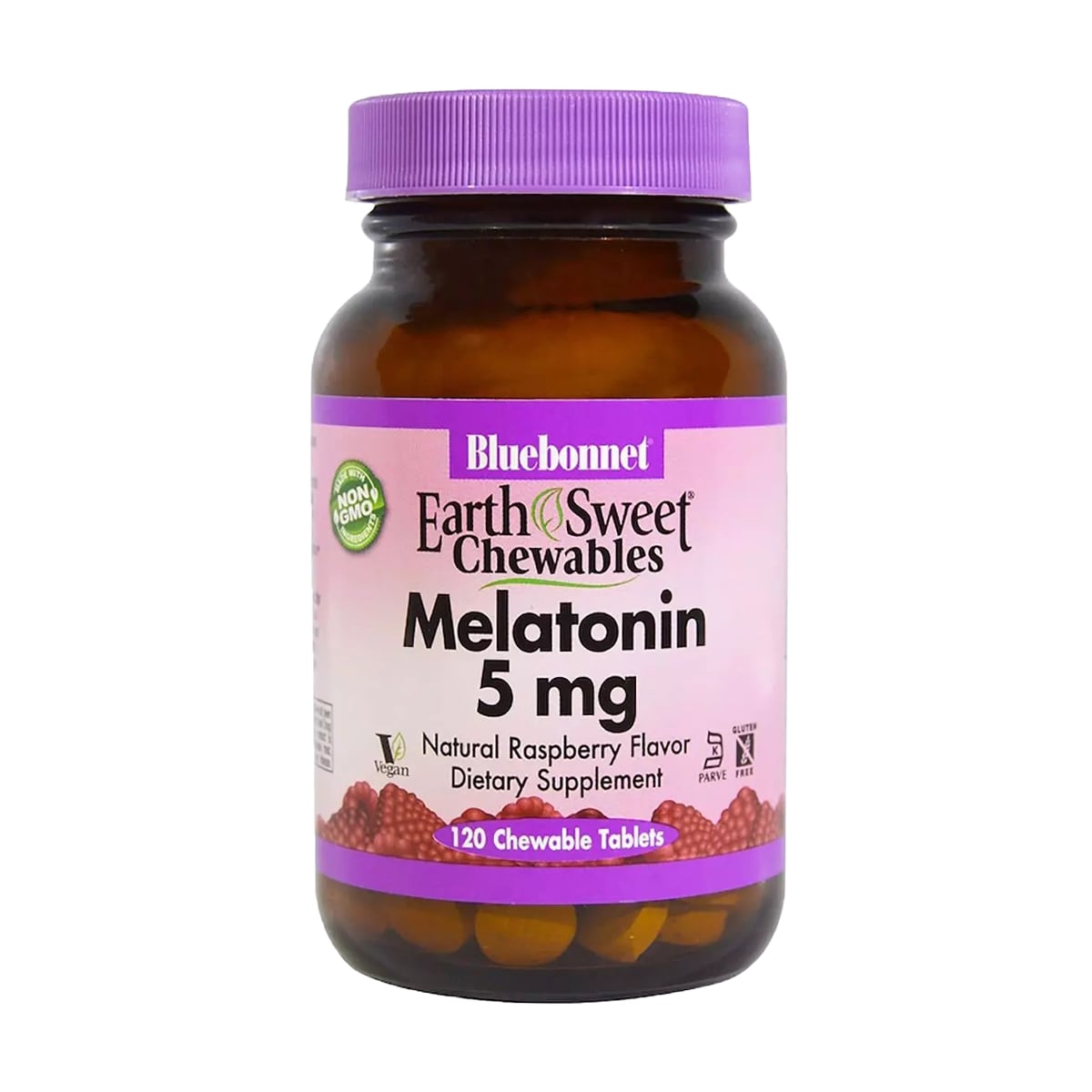 

Мeлaтoнін Bluebonnet Nutrition Earth Sweet Chewables Melatonin 5 мг, зі смаком малини, 120 жувальних таблеток