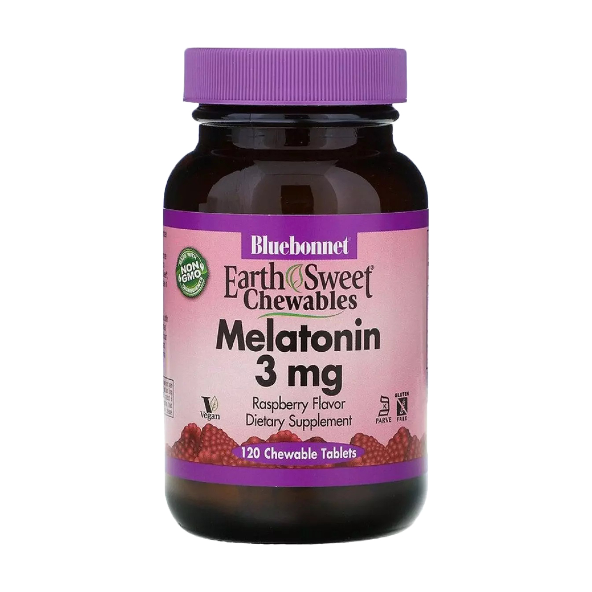 

Мелатонін Bluebonnet Nutrition Earth Sweet Melatonin 3 мг, малиновий смак, 120 жувальних таблеток