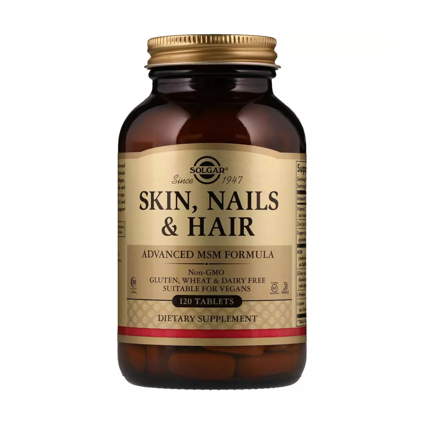 

Комплекс для догляду за волоссям, шкірою та нігтями Solgar Skin, Nails & Hair Покращена формула з МСМ, 120 таблеток
