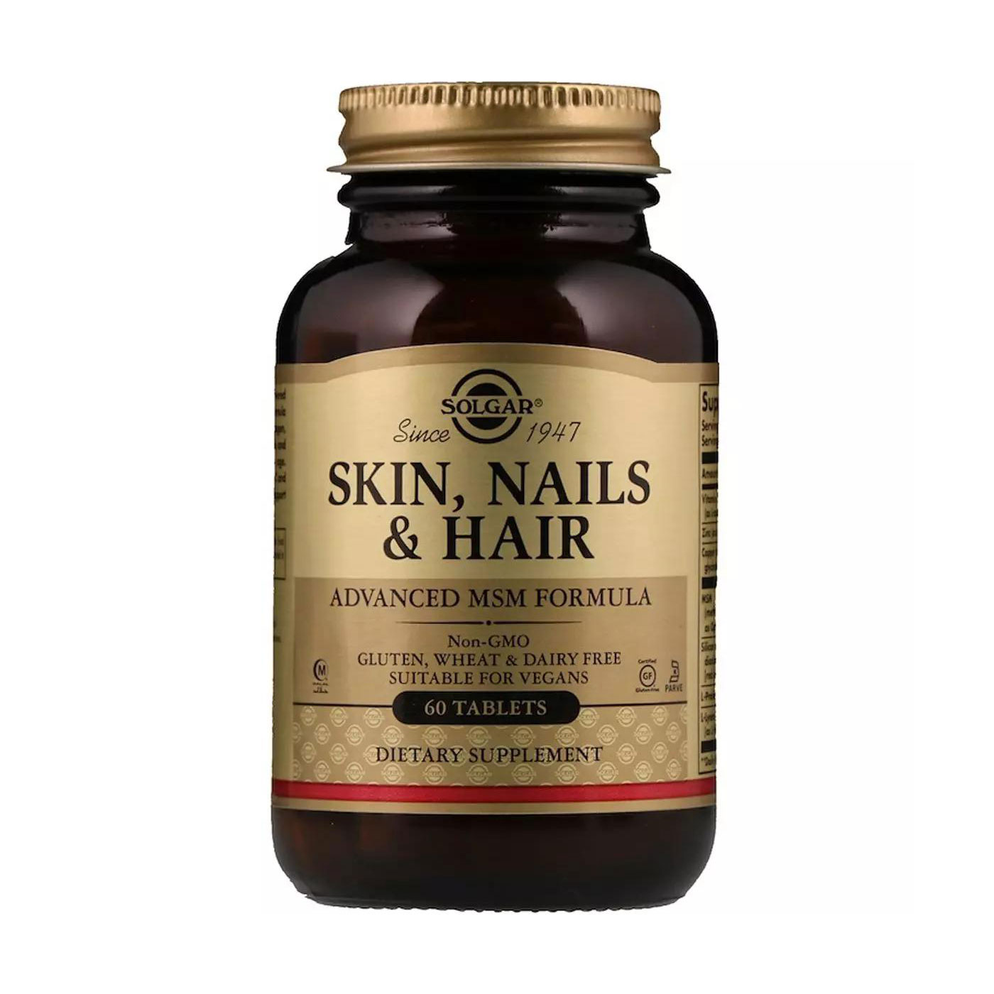 

Комплекс для догляду за волоссям, шкірою та нігтями Solgar Skin, Nails & Hair Покращена формула з МСМ, 60 таблеток