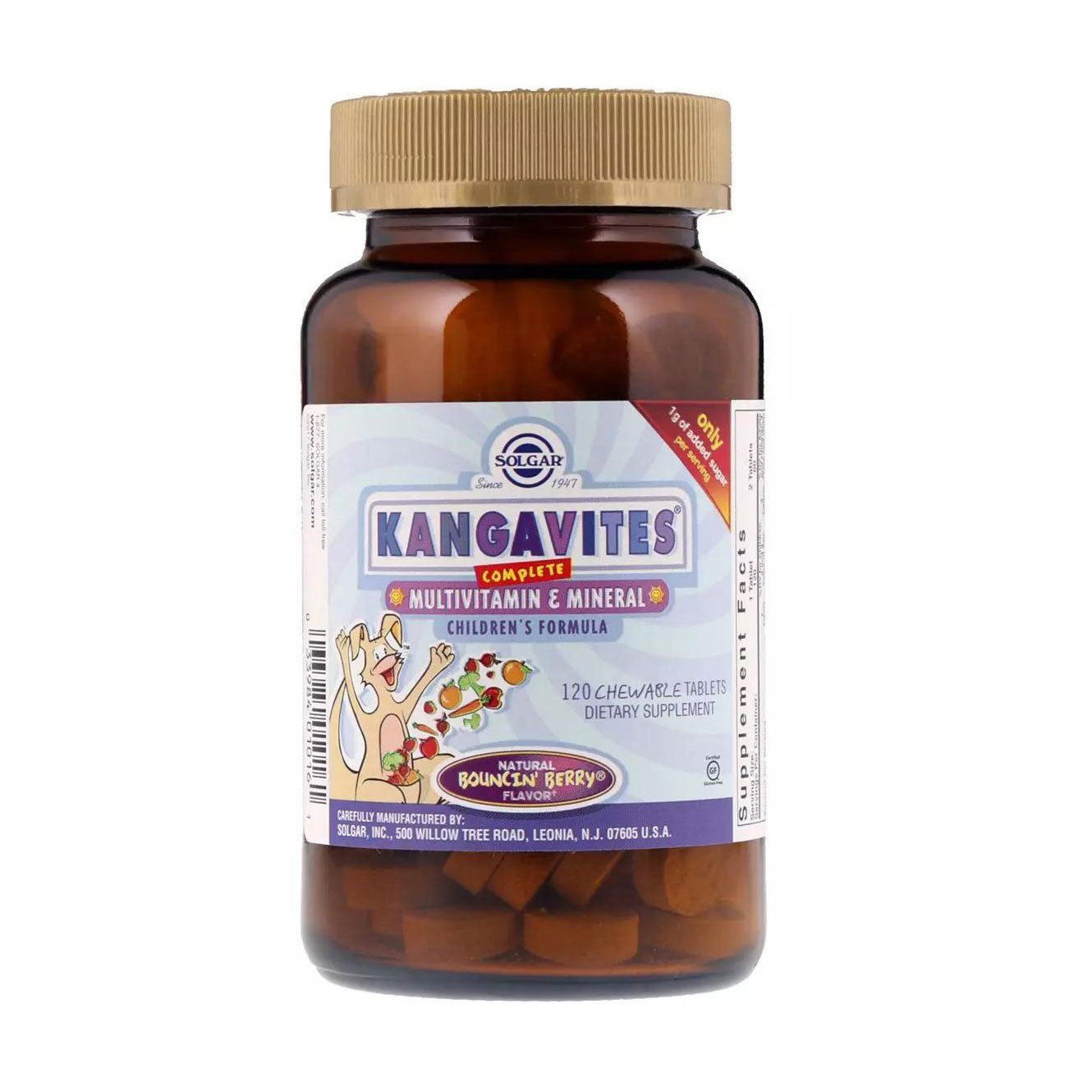 

Мультивітаміни та мінерали для дітей Solgar Kangavites Multivitamin & Mineral Formula зі смаком ягід, 120 жувальних таблеток