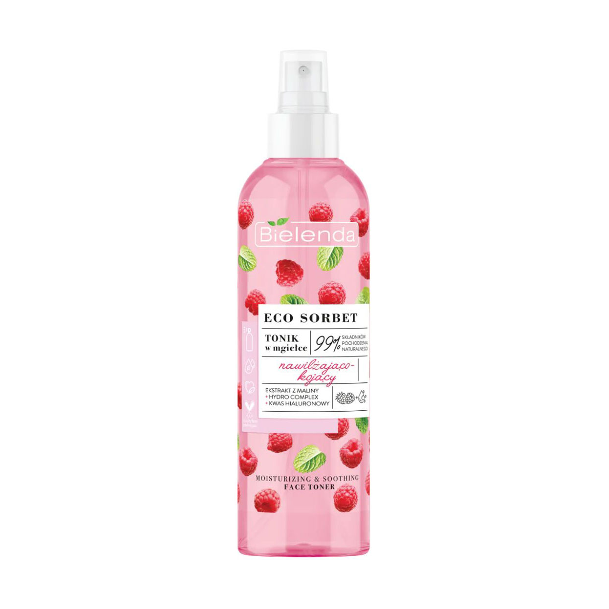 

Зволожувальний та заспокійливий тонік-спрей для обличчя Bielenda Eco Sorbet Moisturizing & Soothing Face Toner з екстрактом малини, 200 мл