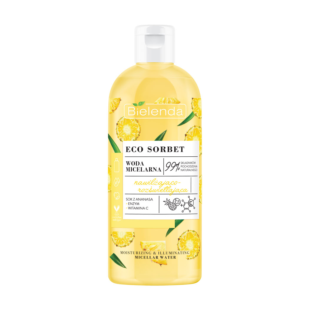 

Зволожувальна та освітлювальна міцелярна вода для обличчя Bielenda Eco Sorbet Moisturising Brightening Micellar Water з екстрактом ананасу, 500 мл