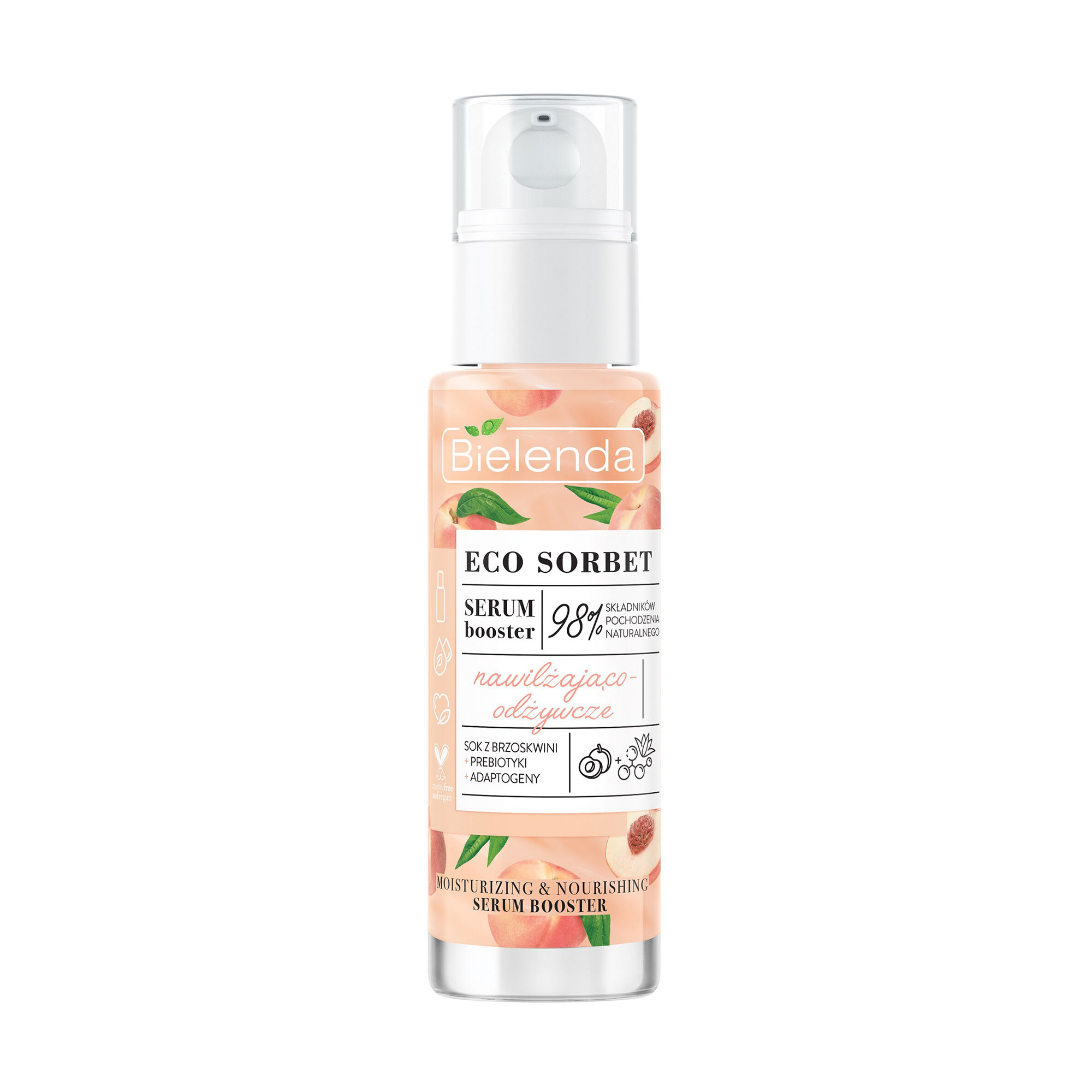 

Зволожувальна та живильна сироватка-бустер для обличчя Bielenda Eco Sorbet Moisturizing & Nourishing Serum Booster з екстрактом персика, 30 мл