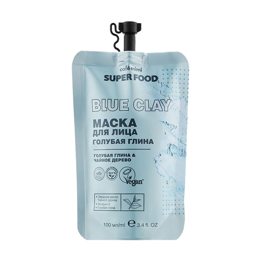 

Маска для обличчя Cafe Mimi Super Food Blue Clay Блакитна глина та чайне дерево, 100 мл