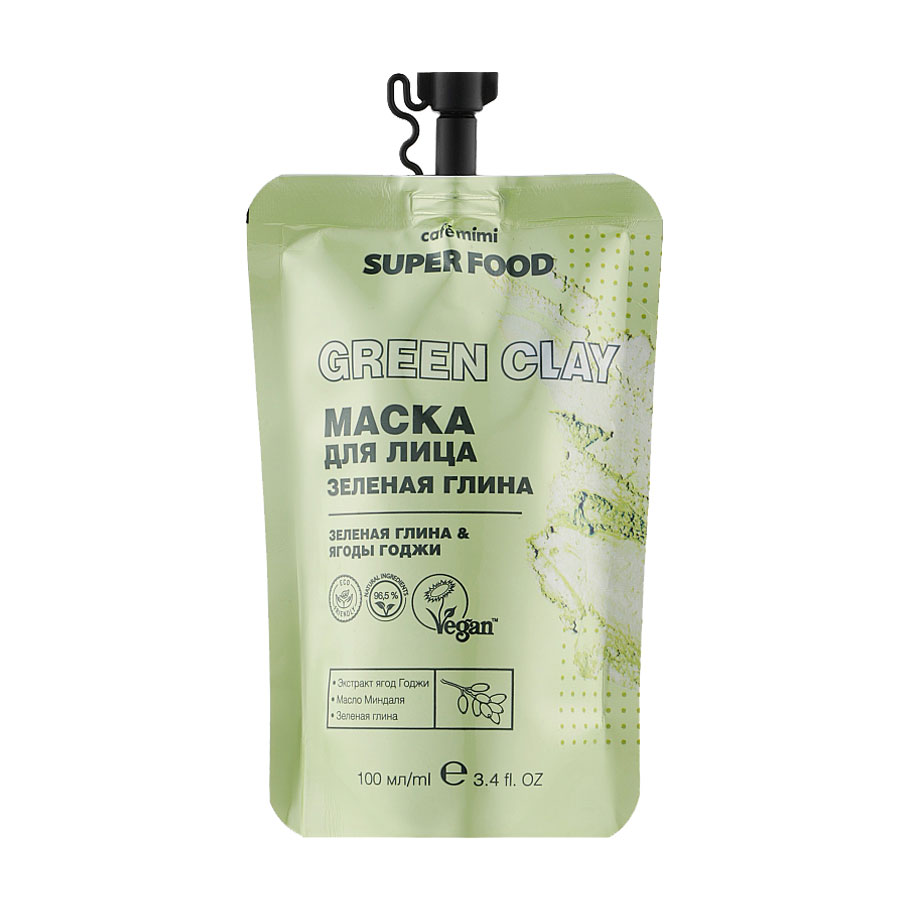 

Маска для обличчя Cafe Mimi Super Food Green Clay Зелена глина та ягоди годжі, 100 мл