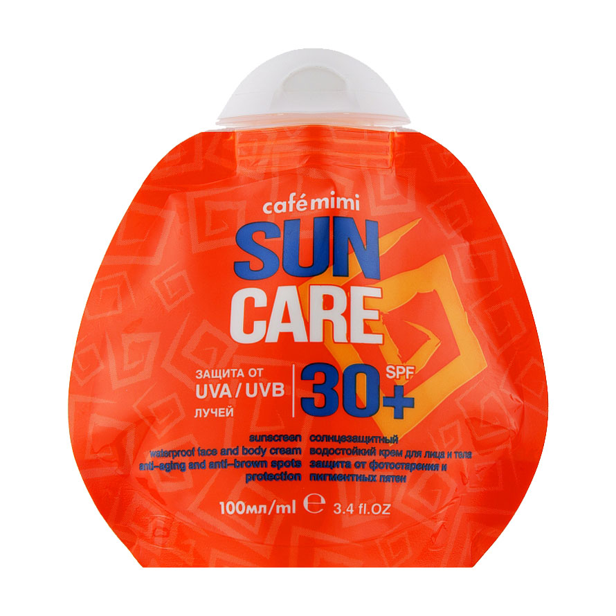 

Водостійкий сонцезахисний крем для обличчя та тіла Cafe Mimi Sun Care SPF 30+, 100 мл