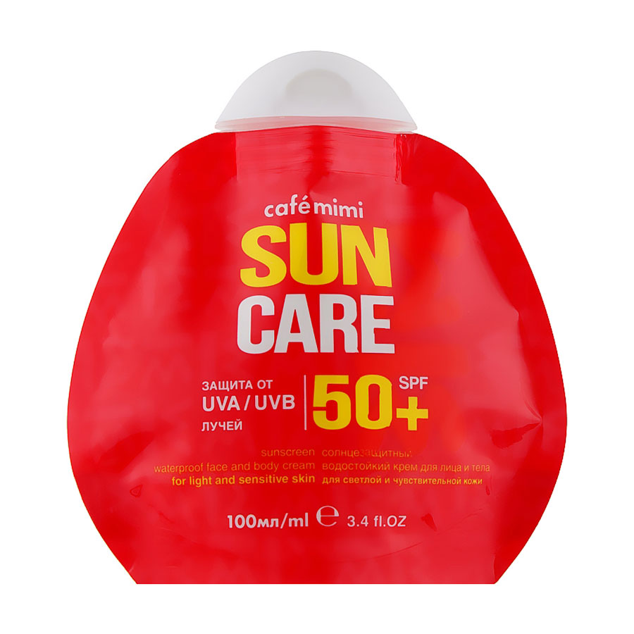 

Водостійкий сонцезахисний крем для обличчя та тіла Cafe Mimi Sun Care SPF 50+, 100 мл
