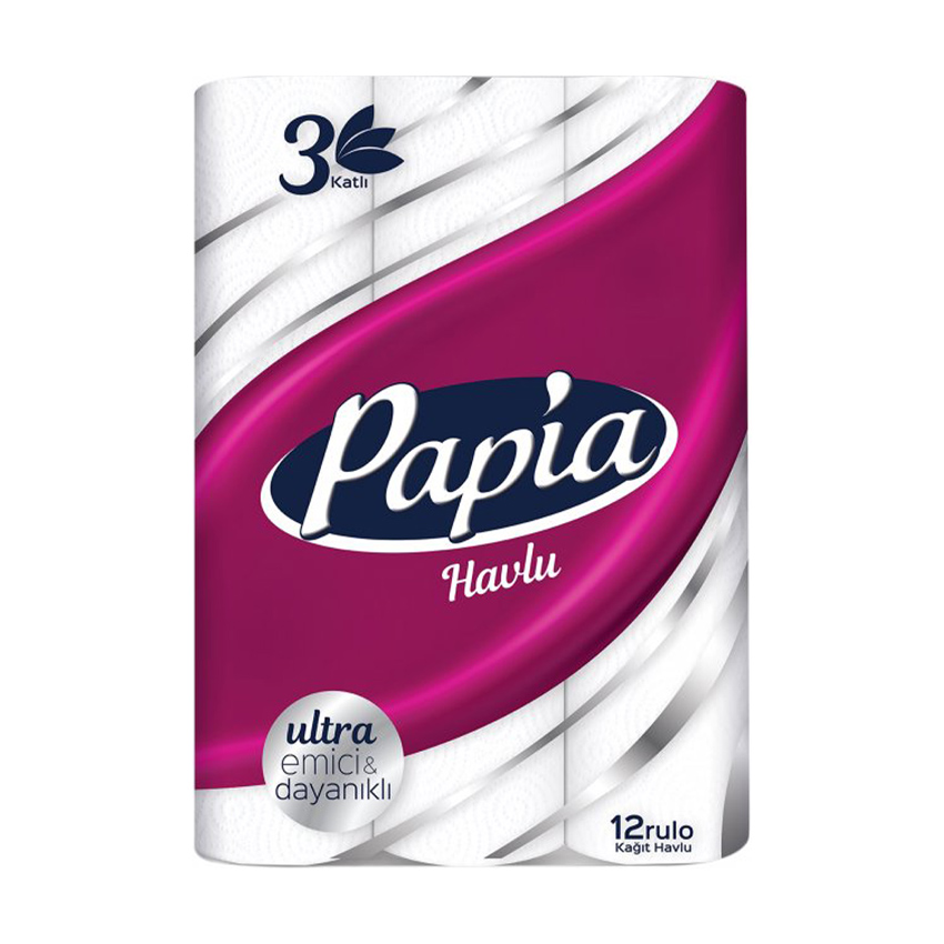 

Паперові рушники Papia 3-шарові, 85 відривів, 12 рулонів