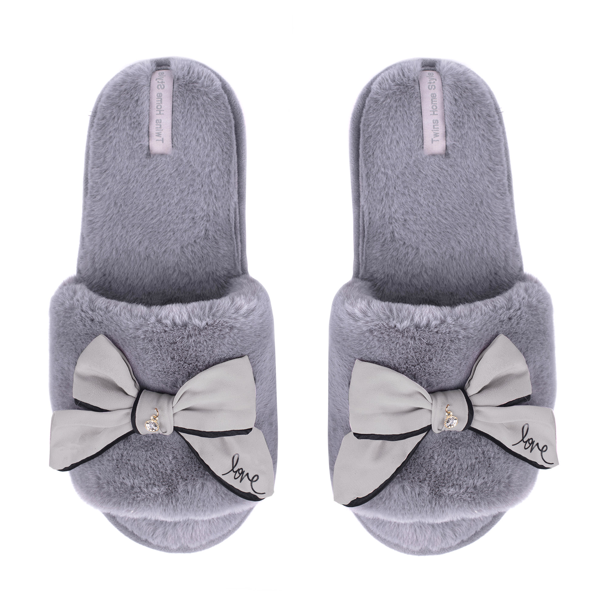 

Жіночі кімнатні капці Twins HS-Lux відкриті, хутряні, бант, сіро-рожеві, розмір 36-37
