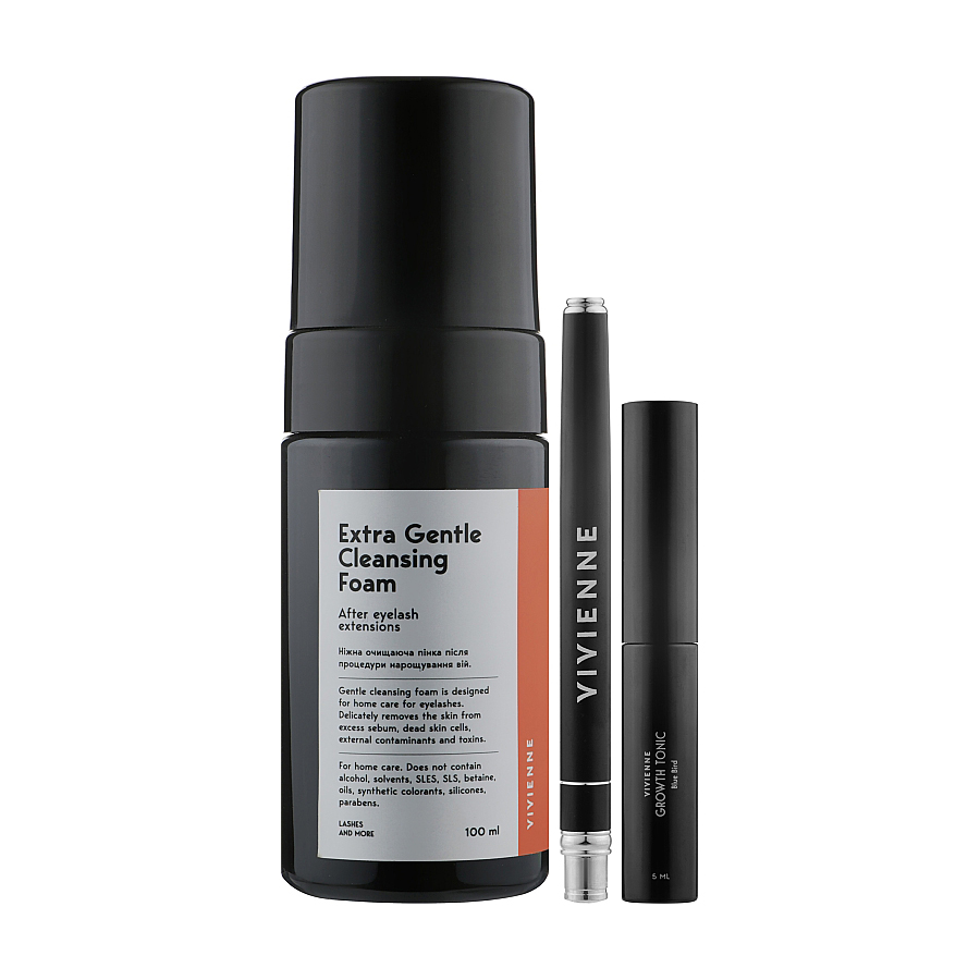

Уцінка! Набір для догляду за віями Vivienne Lash Home (пінка для вій, 100 мл + тонік для вій, 5 мл + щітка для вій у футлярі)