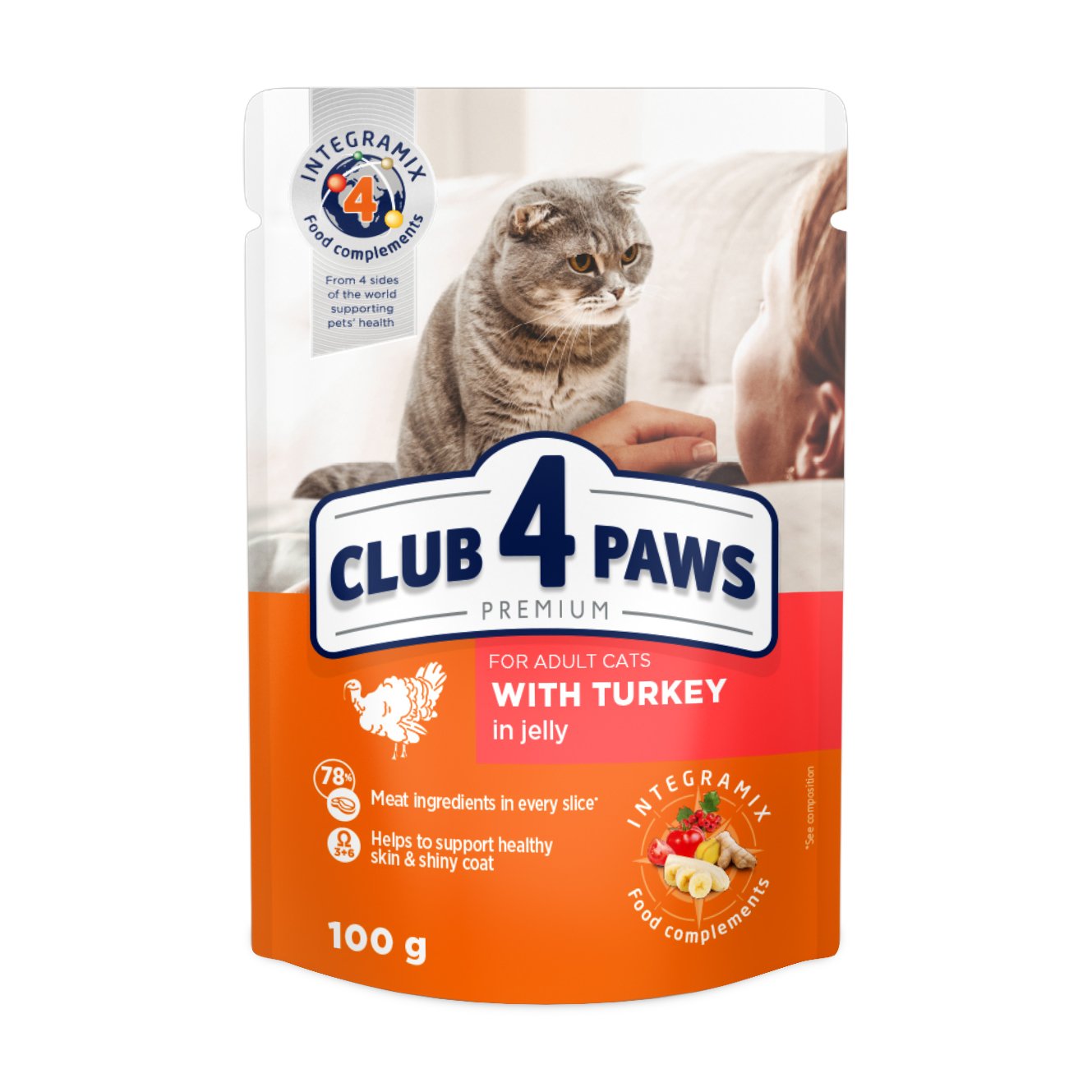 

Вологий корм для дорослих кішок Club 4 Paws Premium з індичкой в желе, 100 г