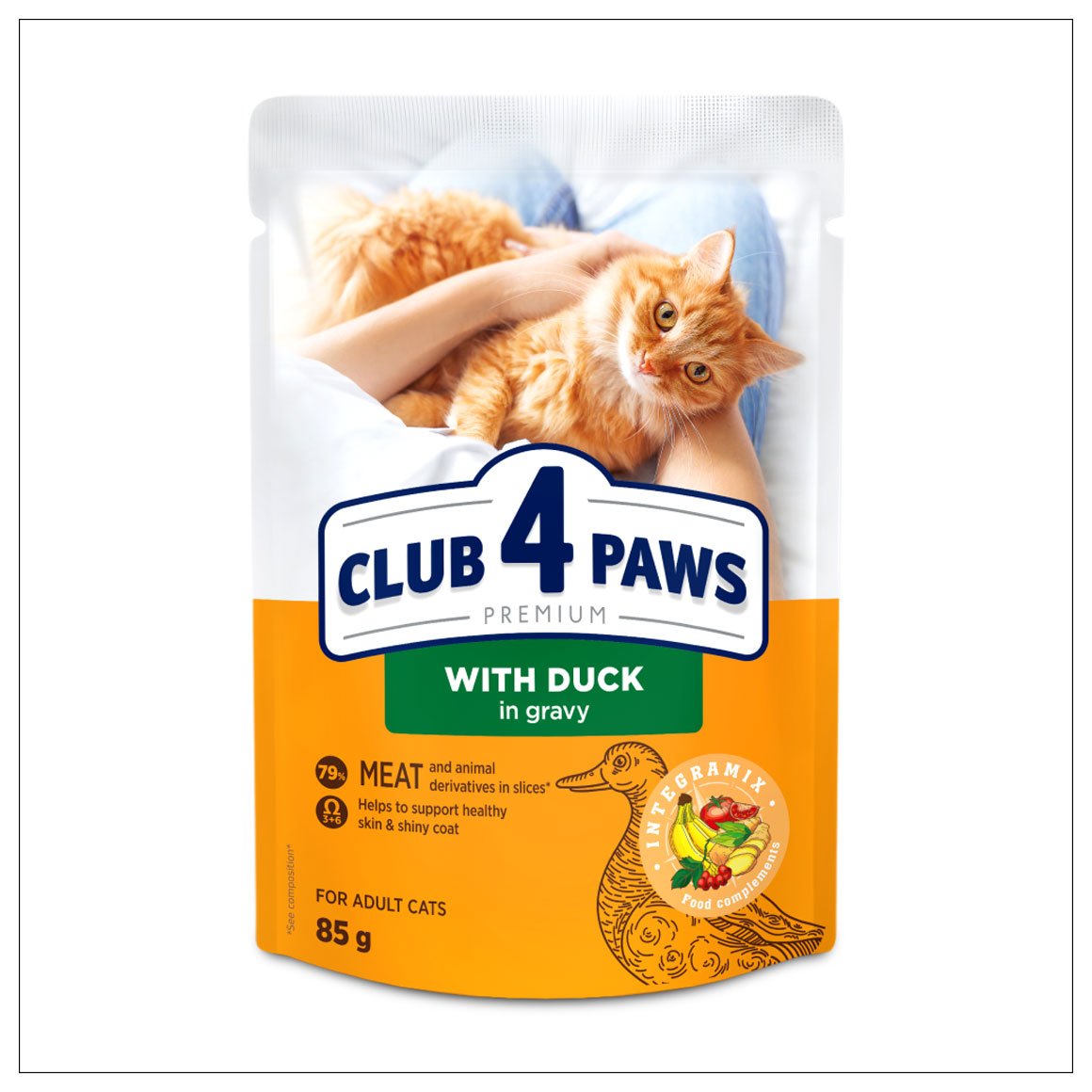 

Вологий корм для дорослих кішок Club 4 Paws Premium з качкою в соусі, 85 г