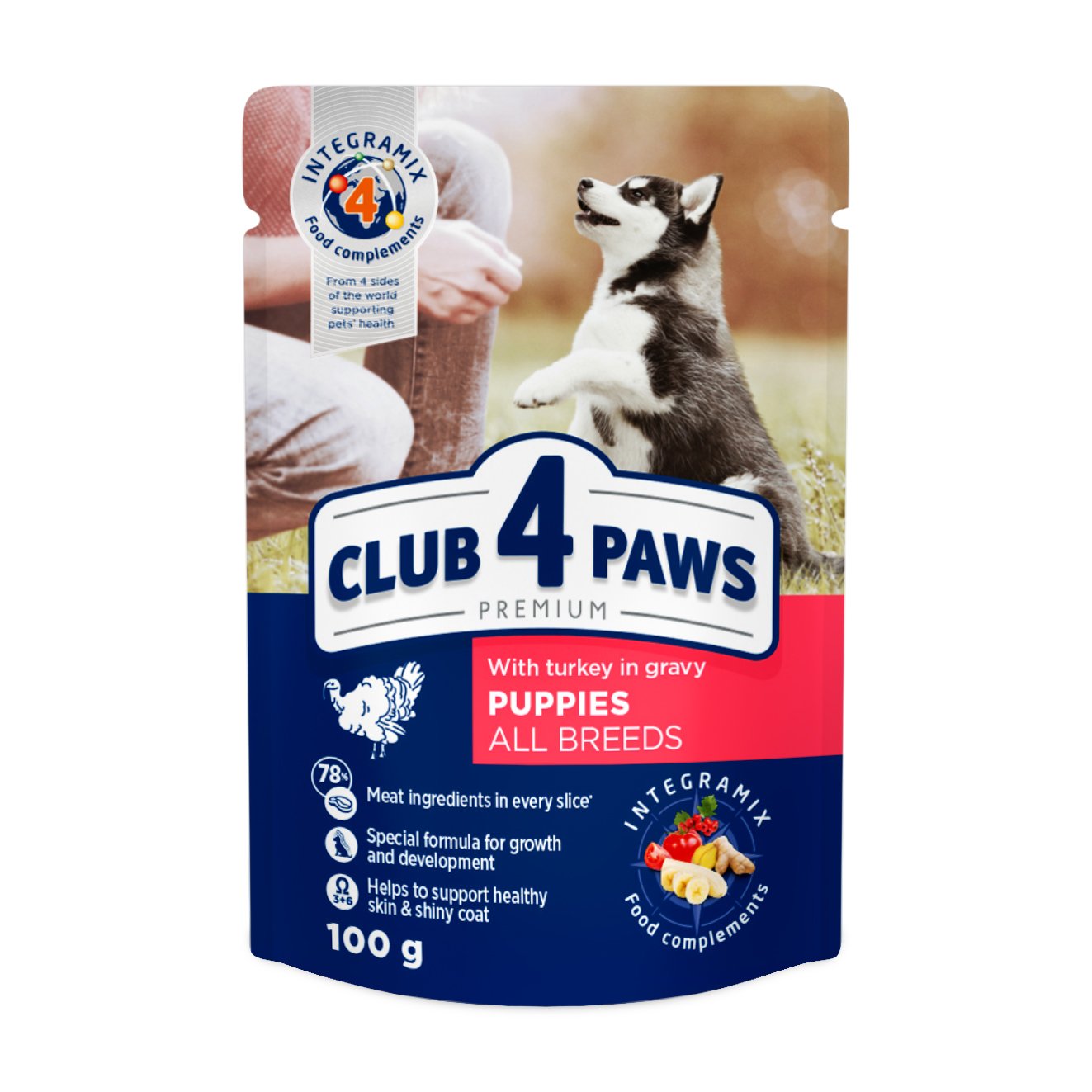 

Влажный корм для цуценят Club 4 Paws Premium з індичкою в соусі, 100 г