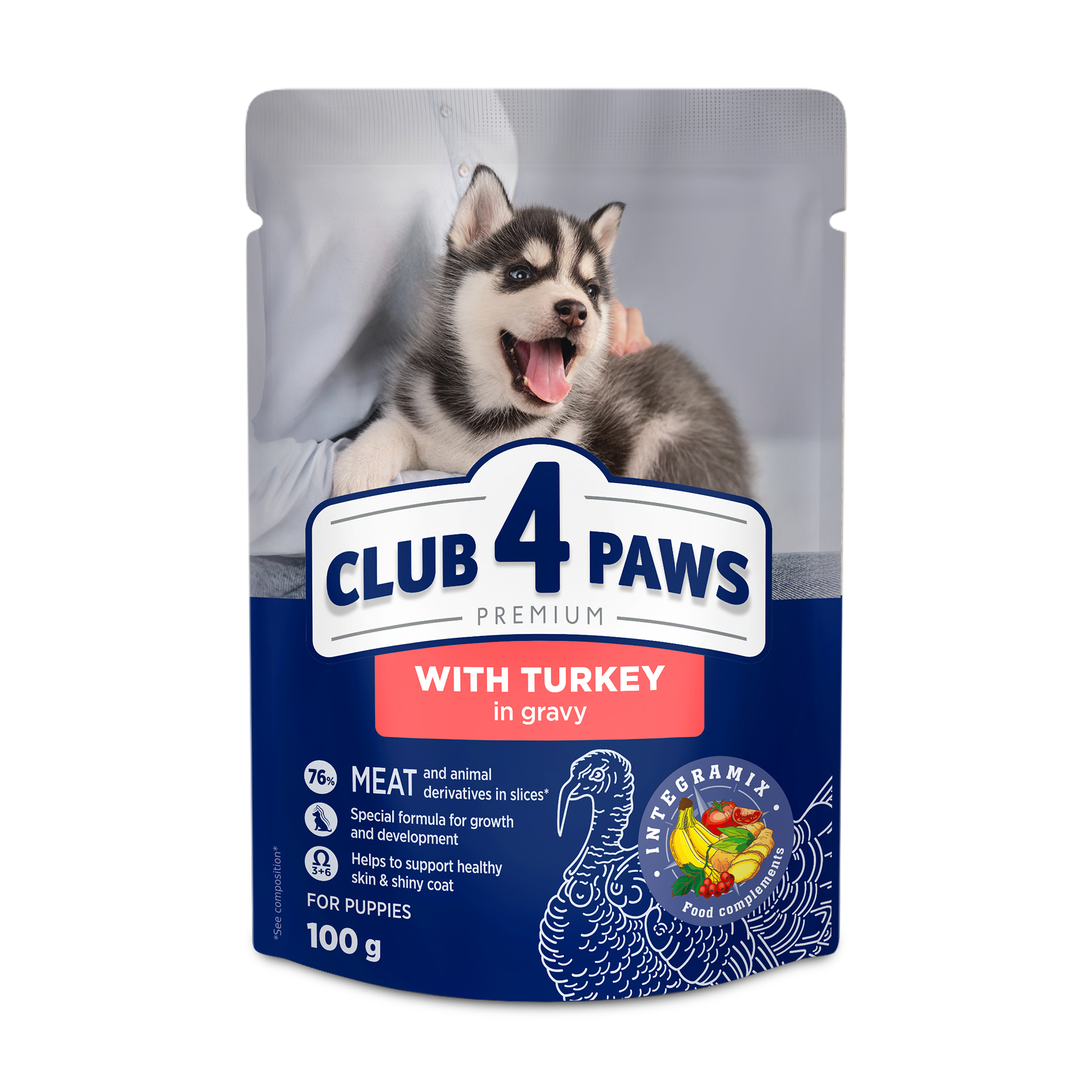 

Вологий корм для цуценят Club 4 Paws Premium з індичкою в соусі, 100 г