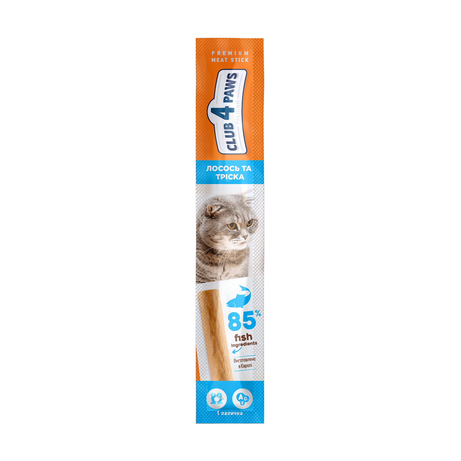 

Уцінка! Ласощі для кішок Club 4 Paws Premium М'ясна паличка, Лосось та тріска, 5 г