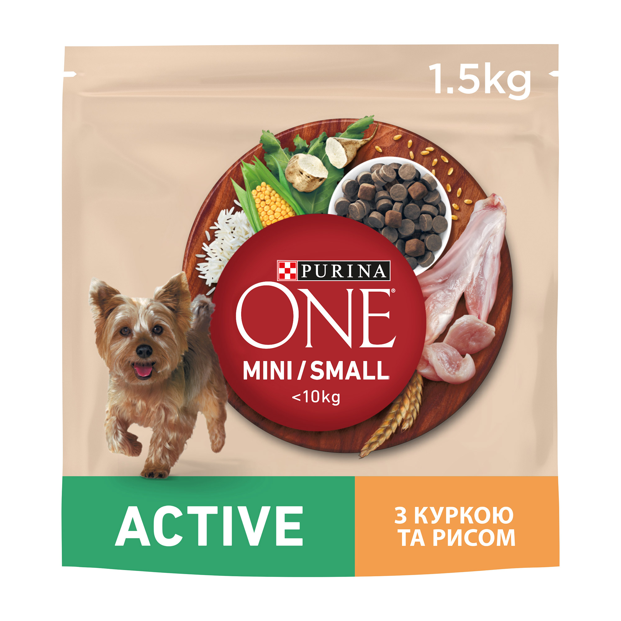 

Уцінка! Сухий корм для дорослих активних собак малих порід Purina One Mini/Small Active з куркою та рисом, 1.5 кг
