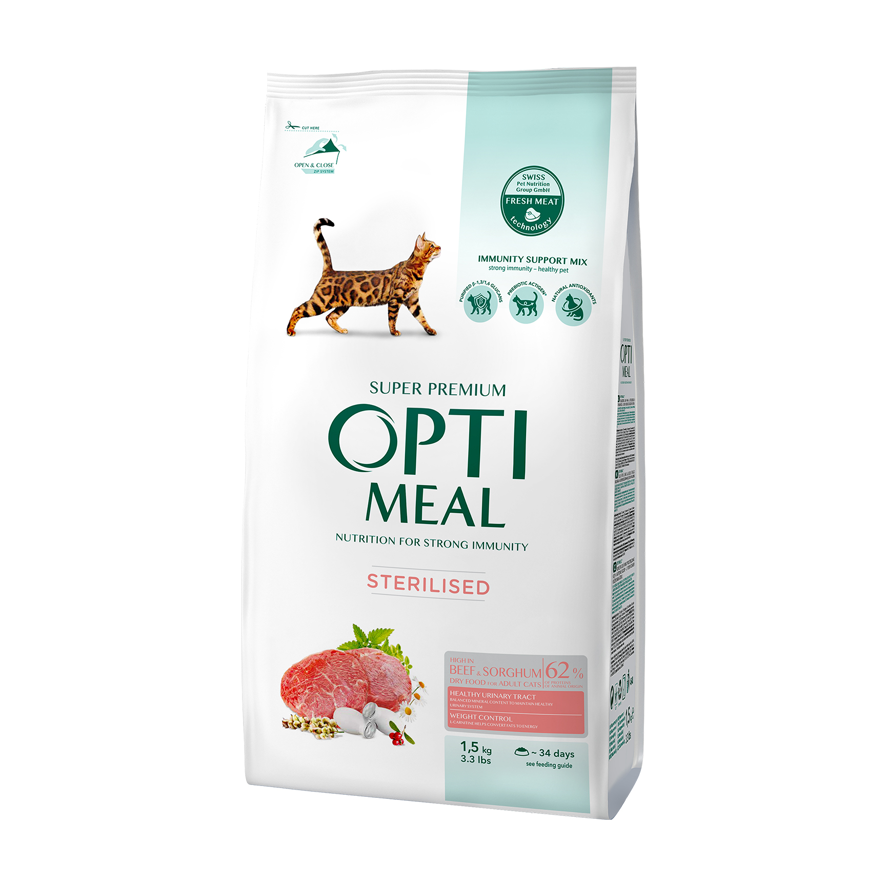 

Сухий корм для стерилізованих кішок Optimeal з високим вмістом яловичини та сорго, 1.5 кг