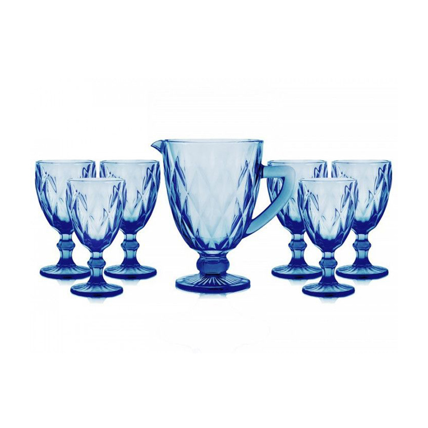 

Набір для напоїв DS Emerald глечик + 6 келихів, Blue (S-07204DL / BHA, 07204DL-B)