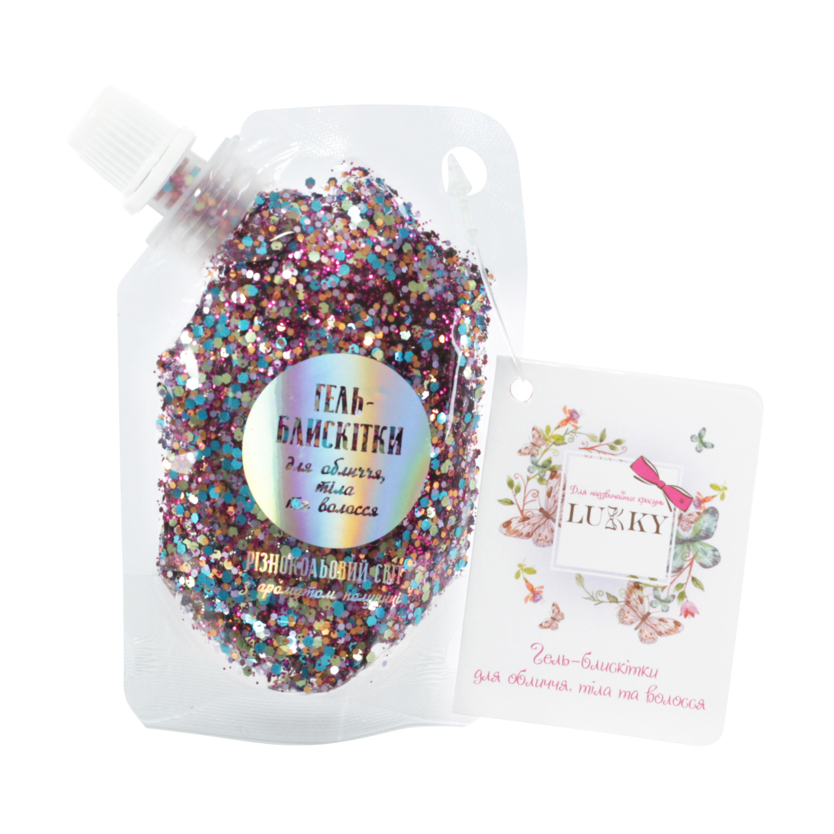 

Гель-блискітки для обличчя, тіла та волосся Lukky Різнокольоровий світ, 40 мл