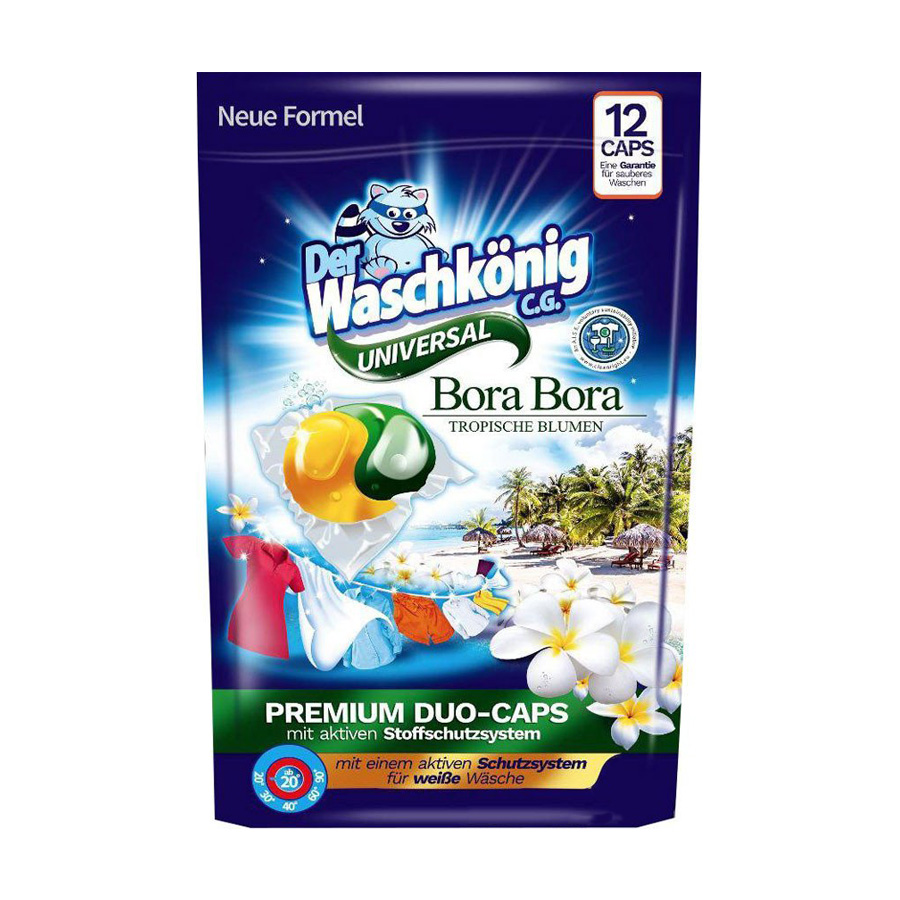 

Капсули для прання Waschkonig Universal Bora Bora Premium Duo Caps, 12 циклів прання, 12 шт