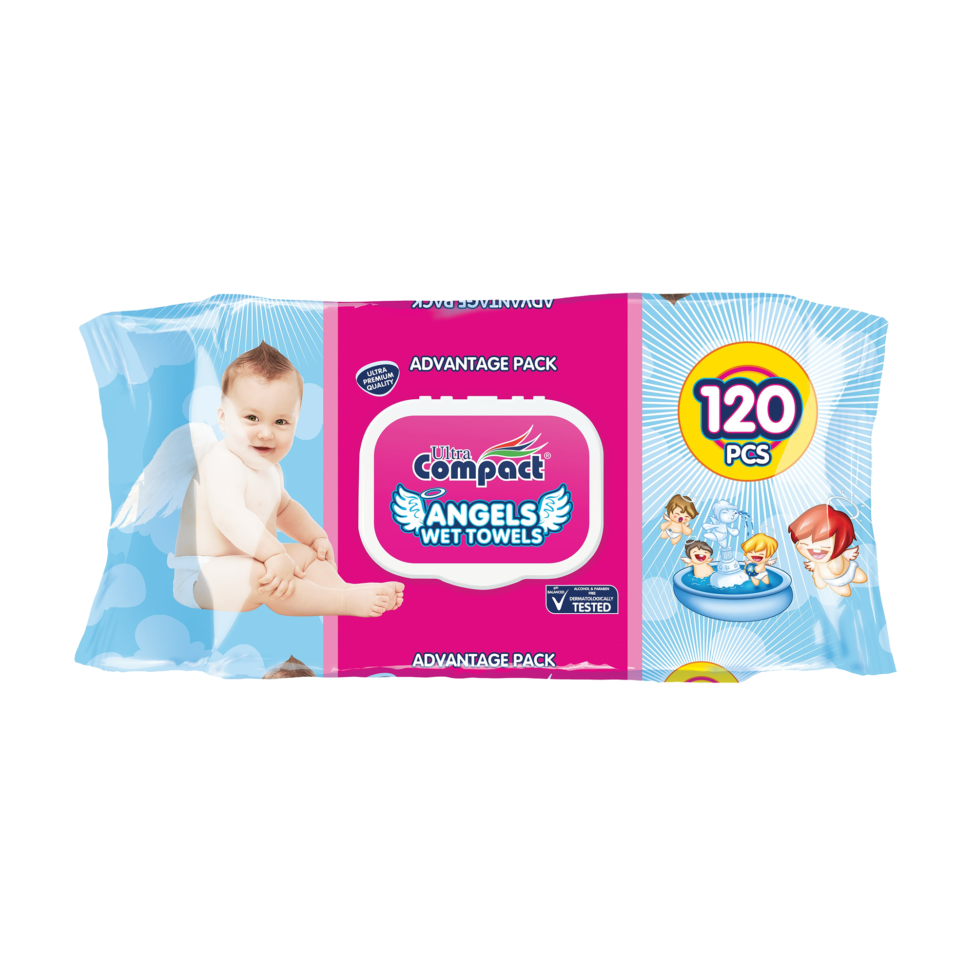 

Дитячі вологі серветки Ultra Compact Angels Baby з клапаном, 120 шт