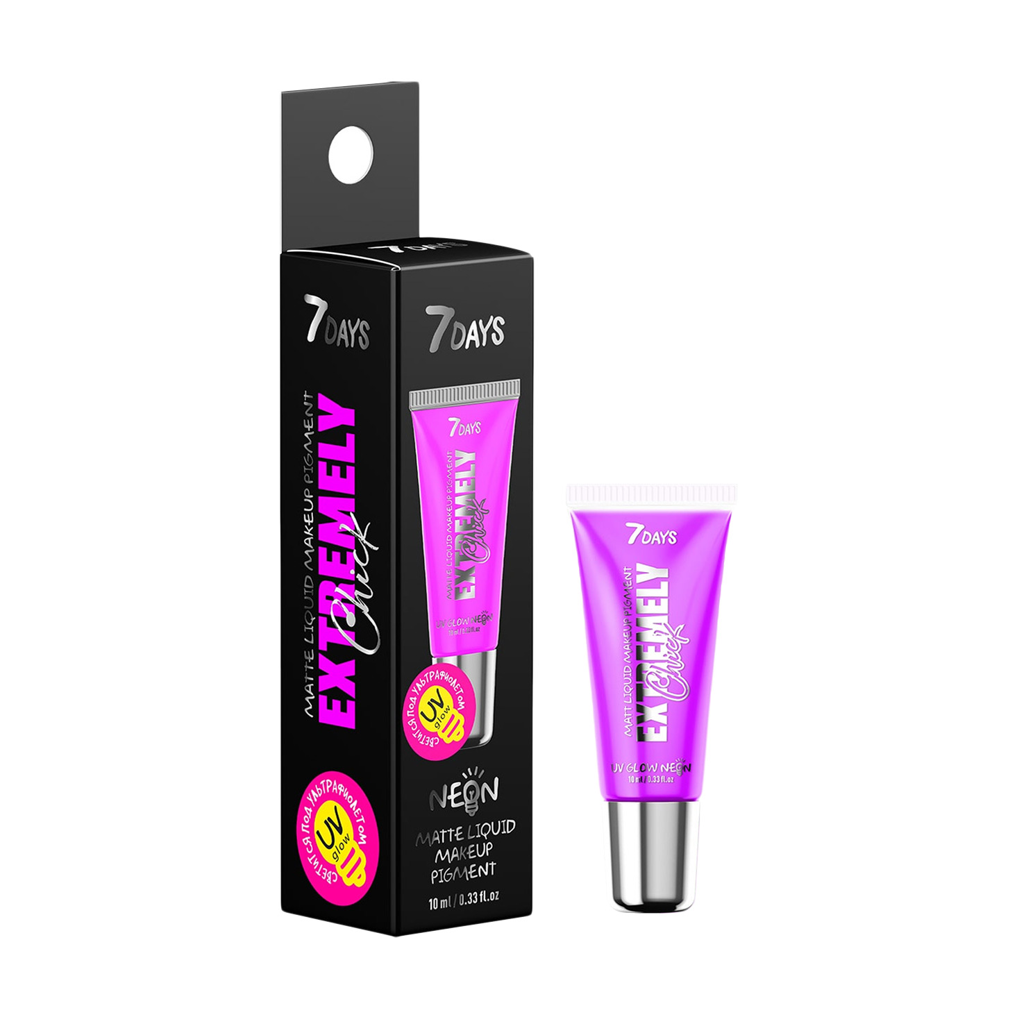 

Рідкий матовий пігмент для макіяжу 7 Days Extremely Chick UV Glow Neon 01 Purple, 10 мл