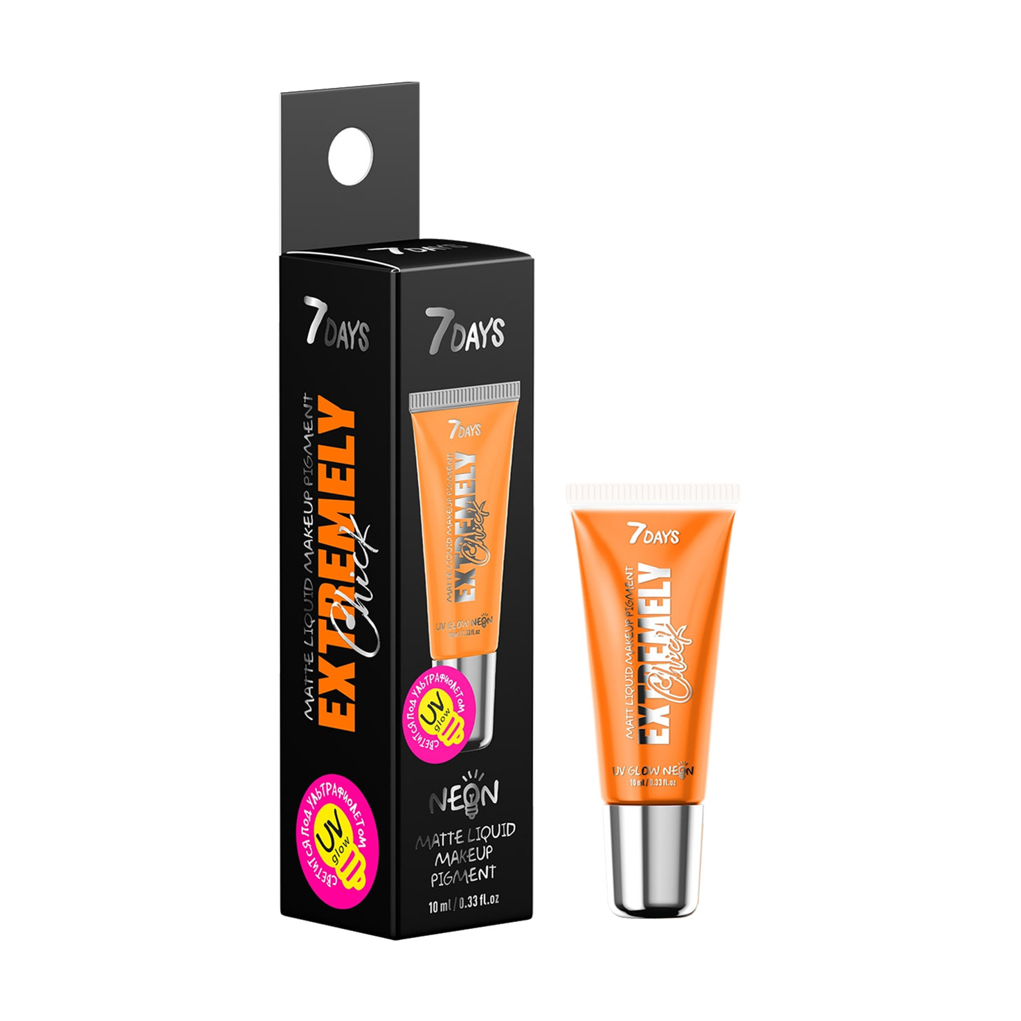 

Рідкий матовий пігмент для макіяжу 7 Days Extremely Chick UV Glow Neon 02 Orange, 10 мл