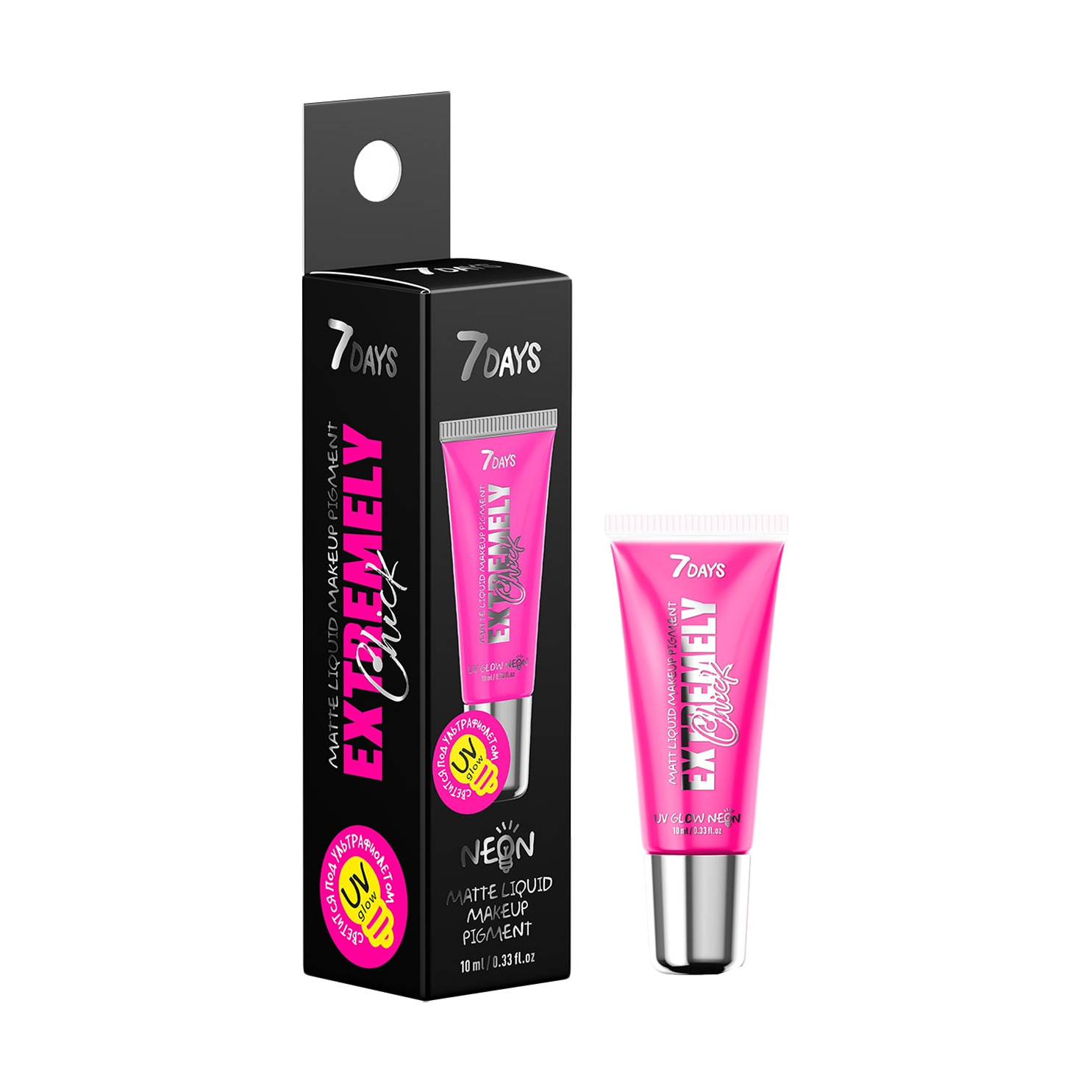 

Рідкий матовий пігмент для макіяжу 7 Days Extremely Chick UV Glow Neon 04 Pink, 10 мл
