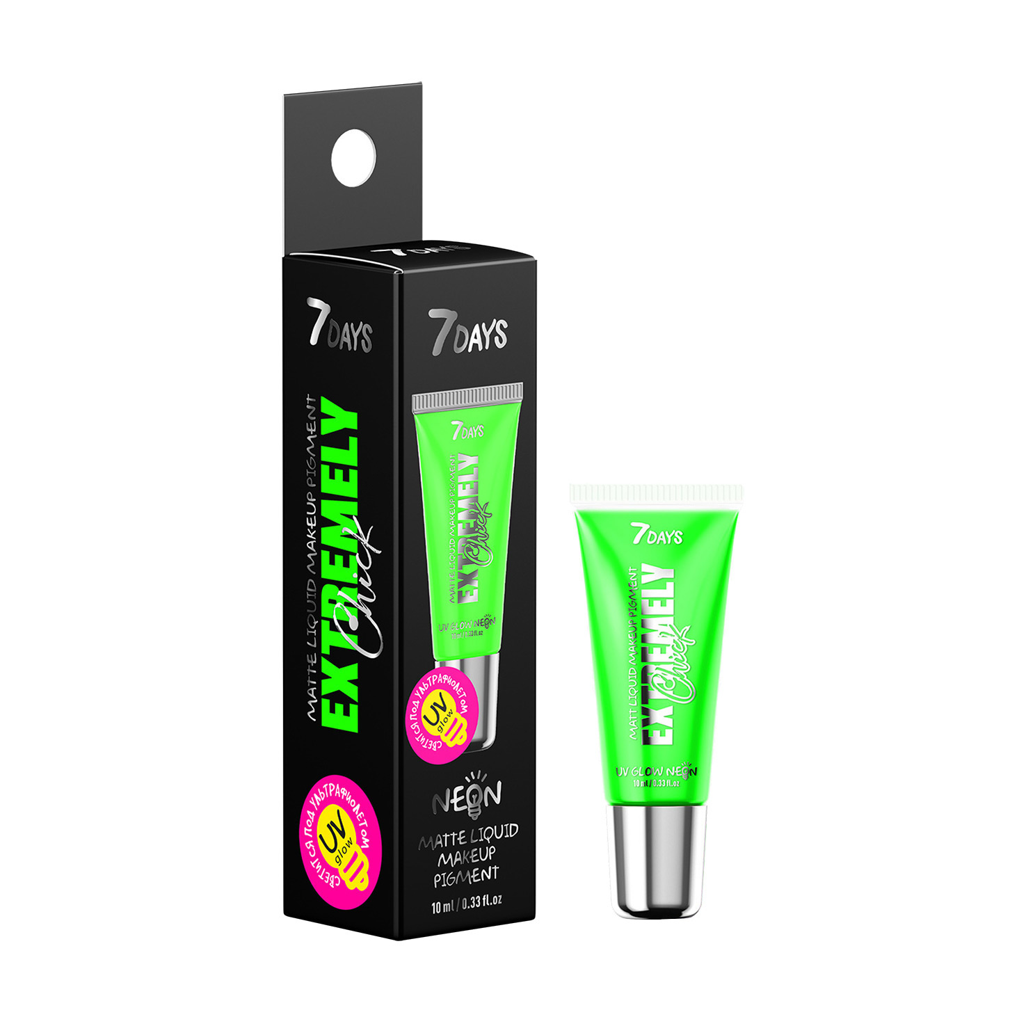

Рідкий матовий пігмент для макіяжу 7 Days Extremely Chick UV Glow Neon 05 Green, 10 мл