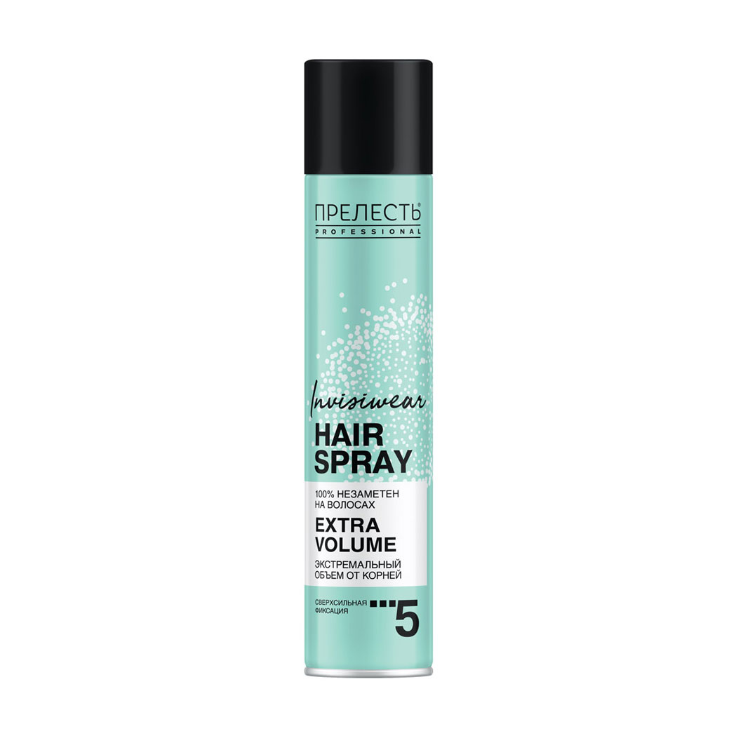 

Невагомий лак для волосся Прелесть Professional Invisiwear Hair Spray Extra Volume Екстремальний об'єм, надсильної фіксації 5, 300 мл
