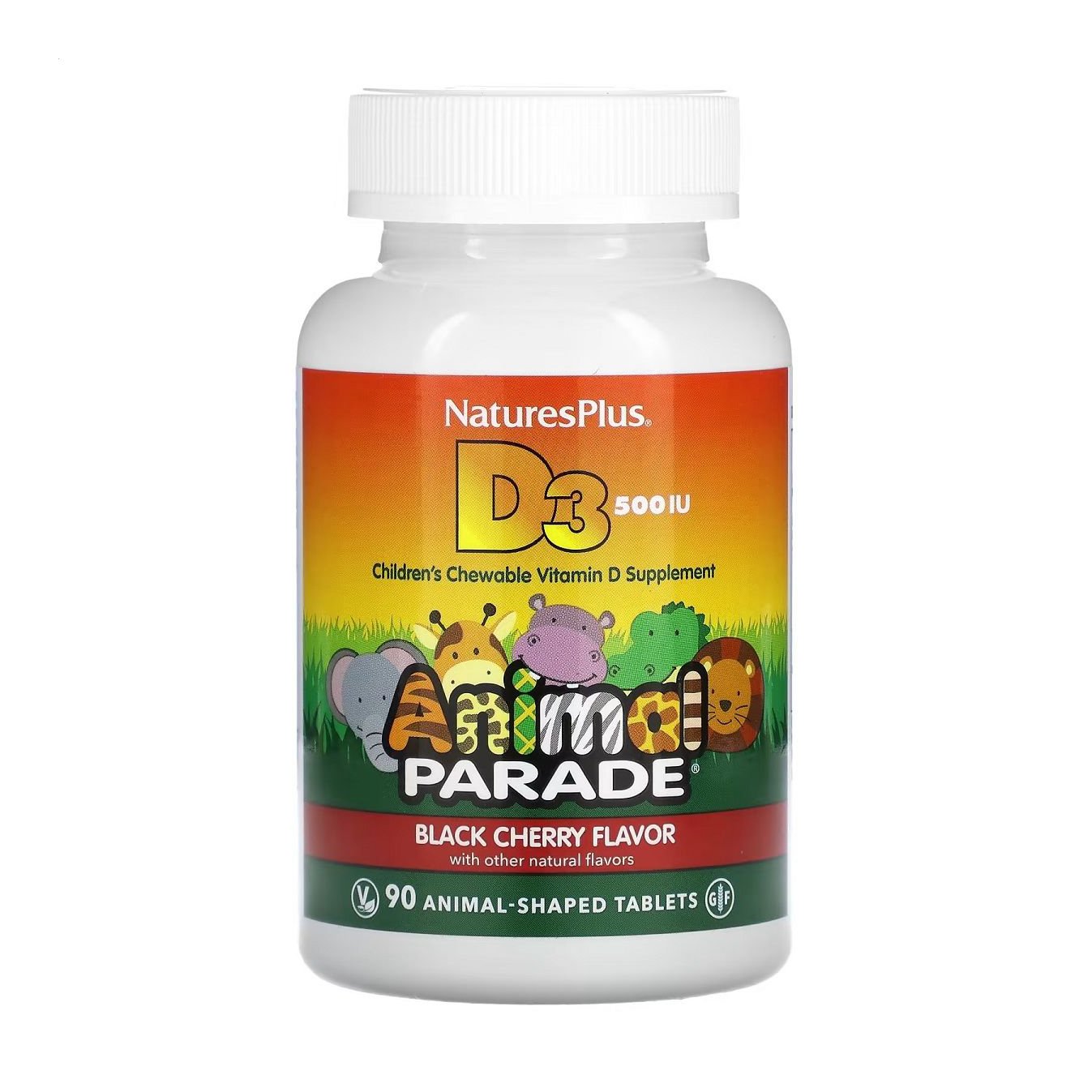 

Вітамін D3 NaturesPlus Animal Parade Vitamin D3 без цукру, зі смаком чорної вишні, 90 жувальних таблеток