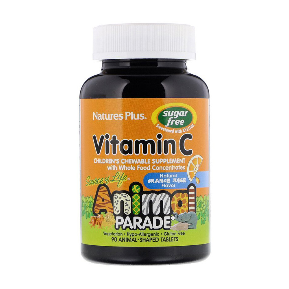 

Вітамін C для дітей NaturesPlus Animal Parade без цукру, зі смаком апельсина, 90 жувальних таблеток