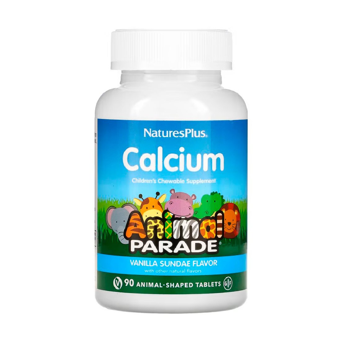 

Дитячий Кaльцiй NaturesPlus Animal Parade, зі смаком ванілі, 90 жувальних таблеток