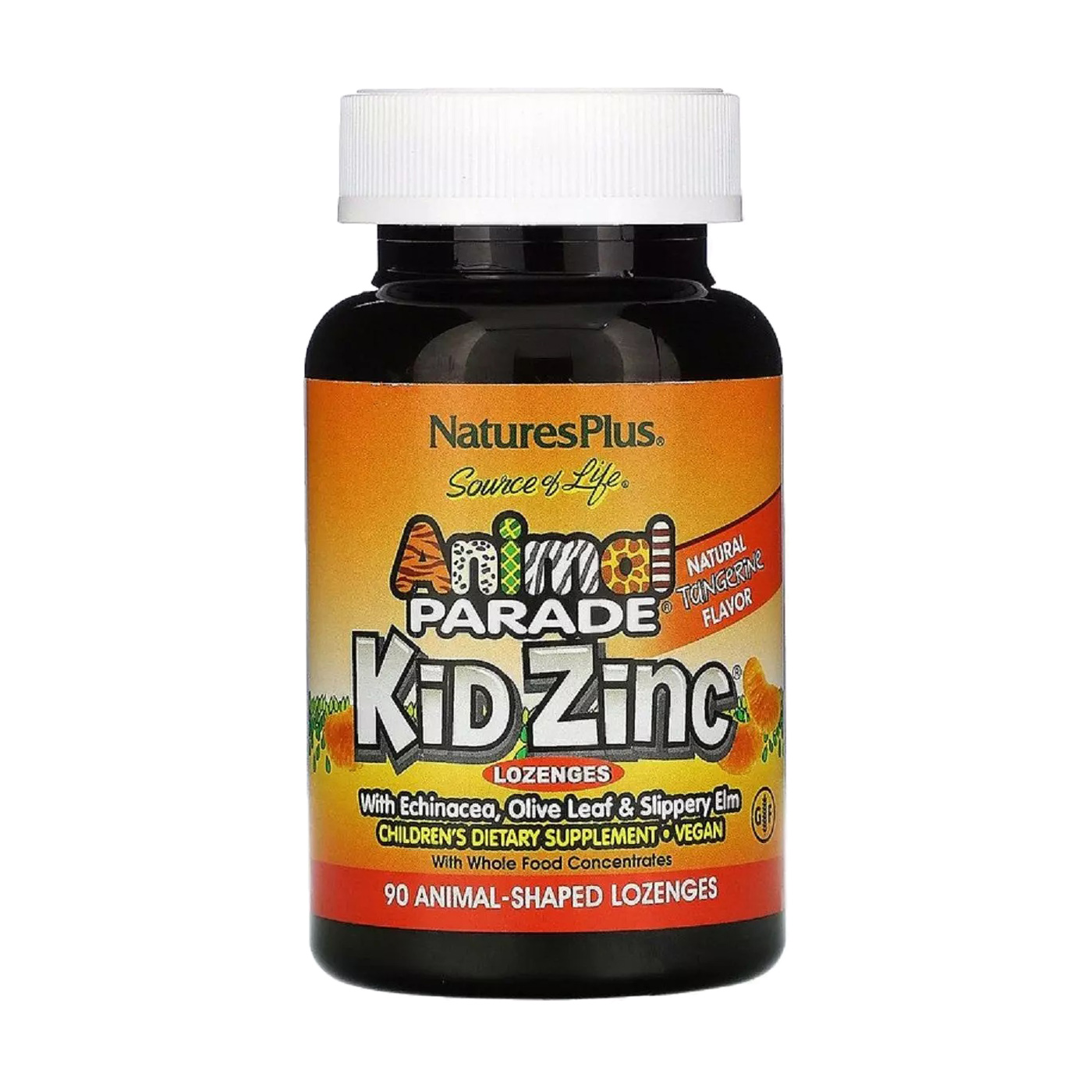 

Цинк для дітей NaturesPlus Animal Parade Kid Zinc зі смаком мандарина, 90 таблеток для розсмоктування