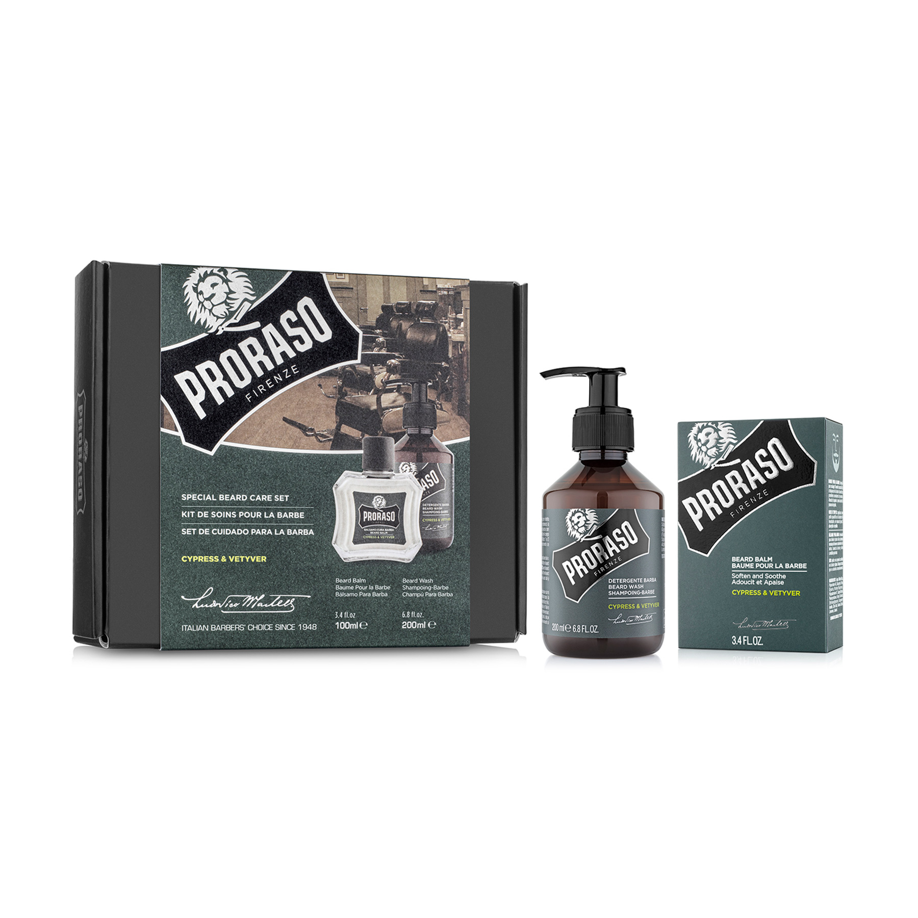

Подарунковий набір для догляду за бородою Proraso Cypress & Vetyver (шампунь для бороди, 200 мл + бальзам по догляду за бородою, 100 мл)