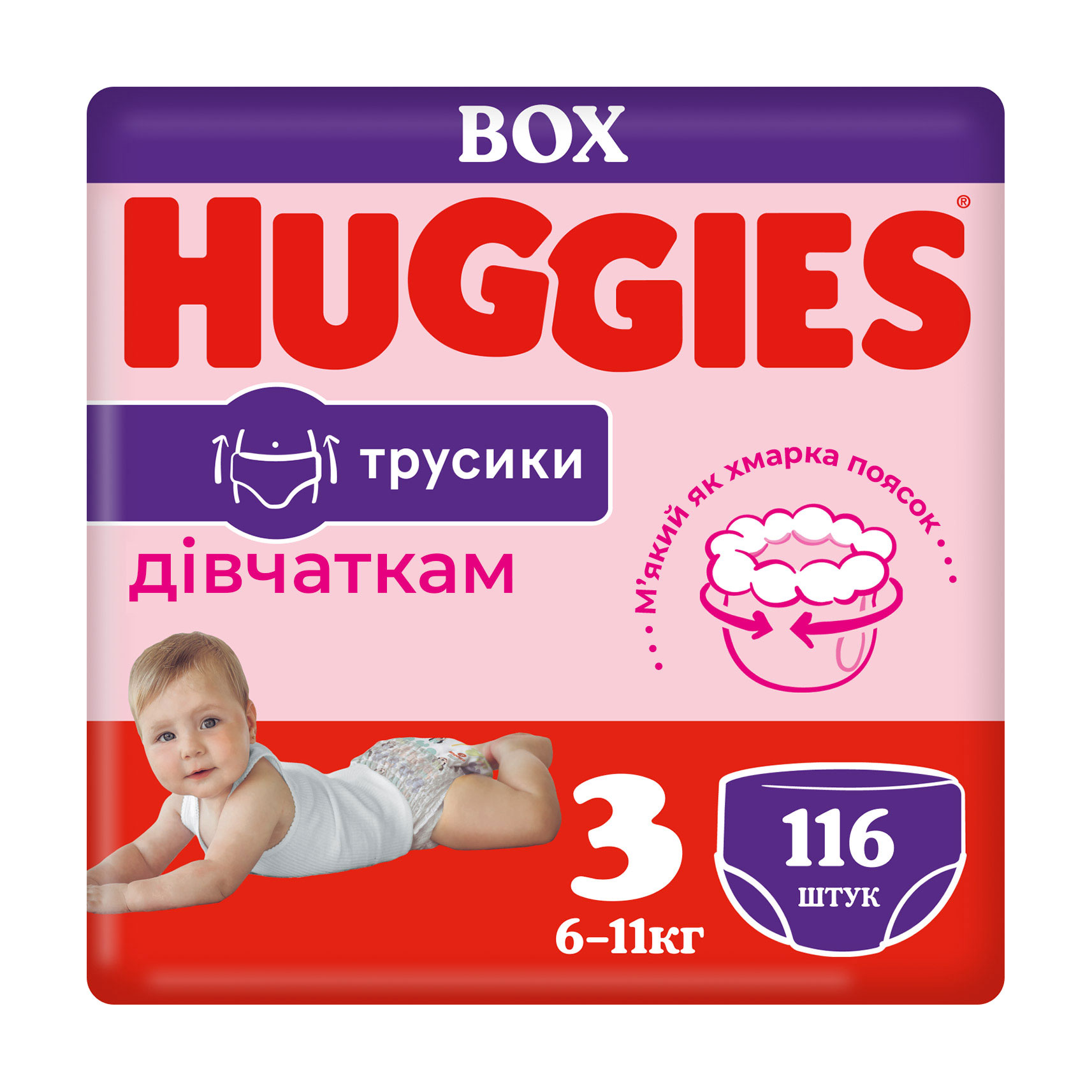 

Уцінка! Підгузки-трусики Huggies Pants M-Pack для дівчаток, розмір 3 (6-11 кг), 116 шт