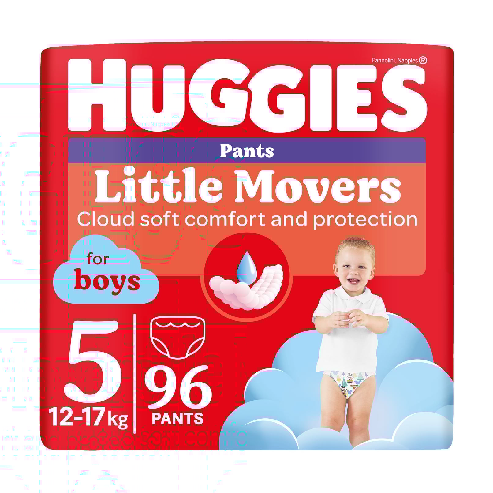 

Підгузки-трусики Huggies Little Movers Pants для хлопчиків, розмір 5 (12-17 кг), 96 шт