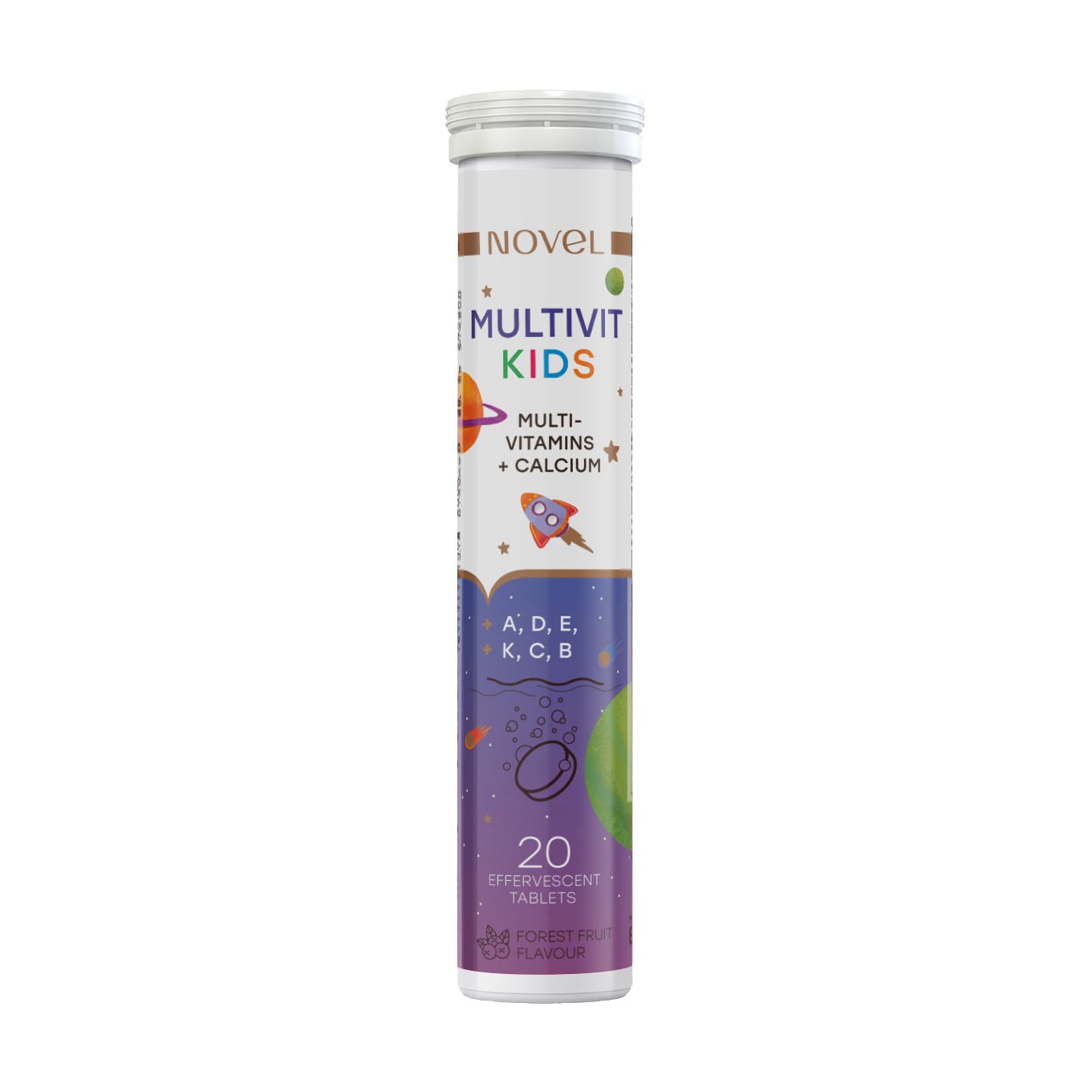 

Вітамінно-мінеральний комплекс для дітей Novel Multivit Kids Multi-Vitamins + Calcium Multivit Kids, 20 шипучих таблеток