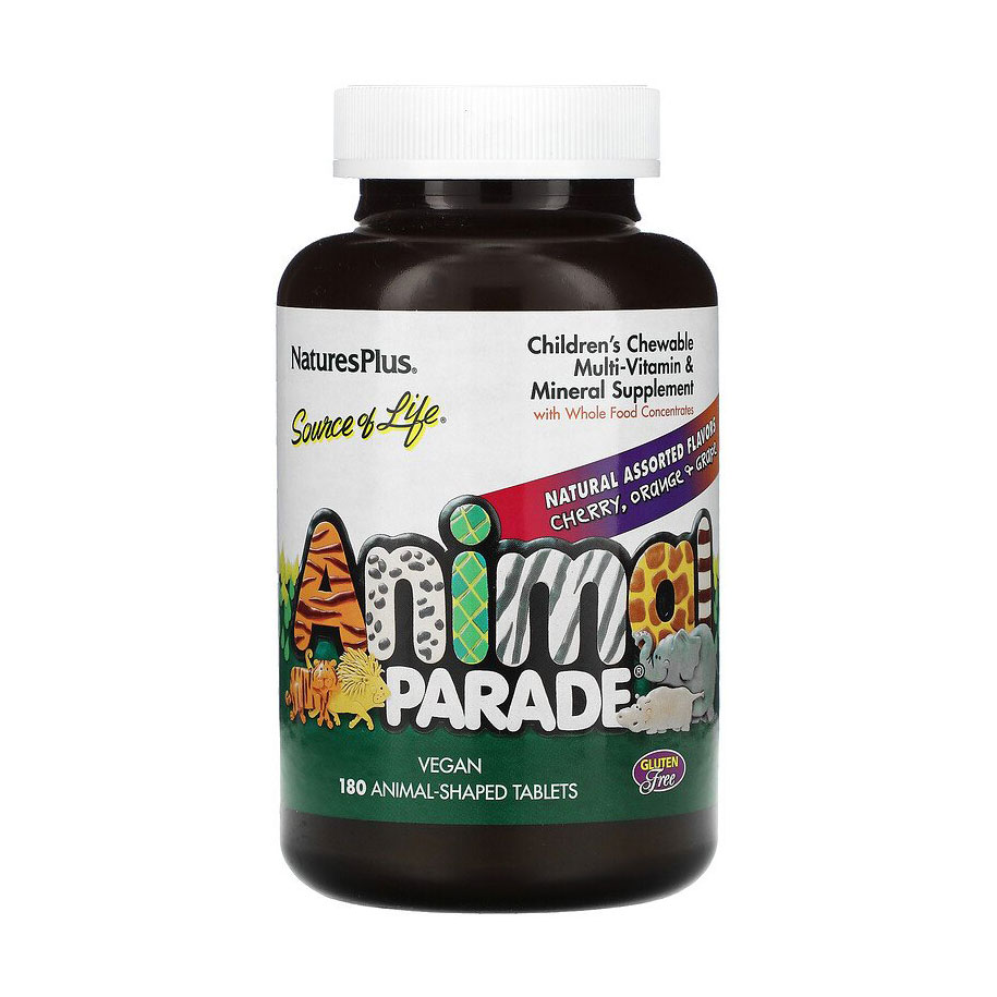 

Уцінка! Мультивітаміни та мінерали для дітей NaturesPlus Animal Parade смак асорті, 180 жувальних таблеток