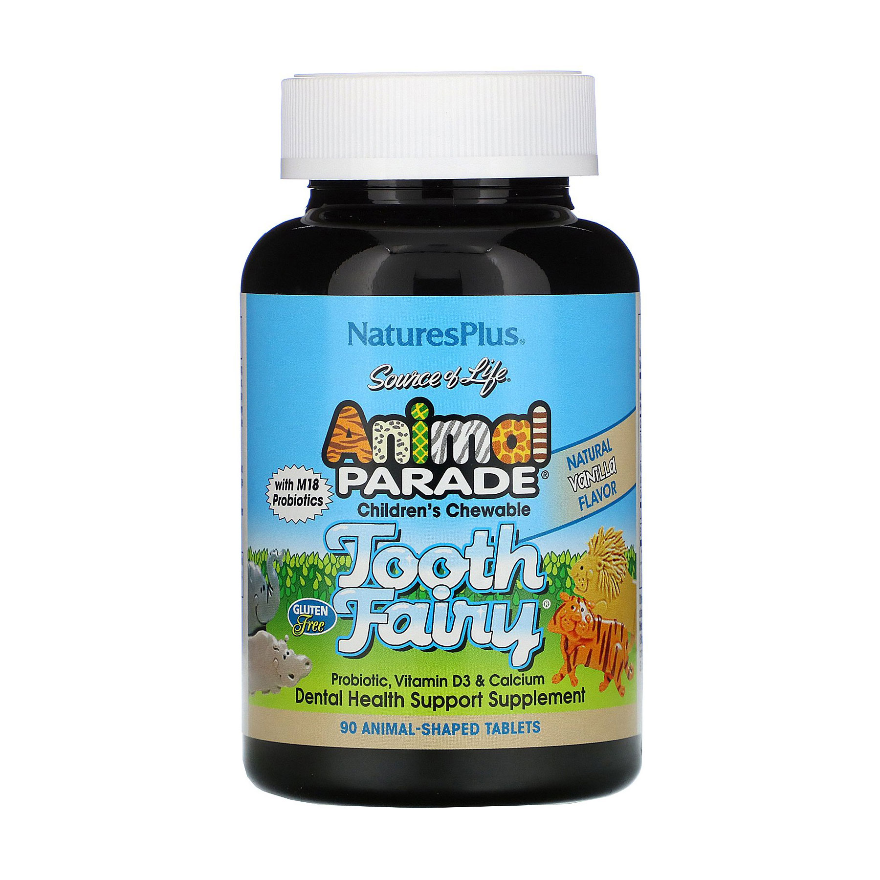 

Уцінка! Вітаміни для дітей NaturesPlus Animal Parade Tooth Fairy для здоров'я зубів, зі смаком ванілі, 90 жувальних таблеток