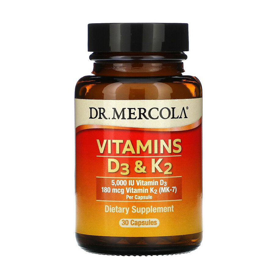 

Вітаміни Д3 та K2 Dr. Mercola Vitamins D3 & K2, 180 мкг, 30 капсул